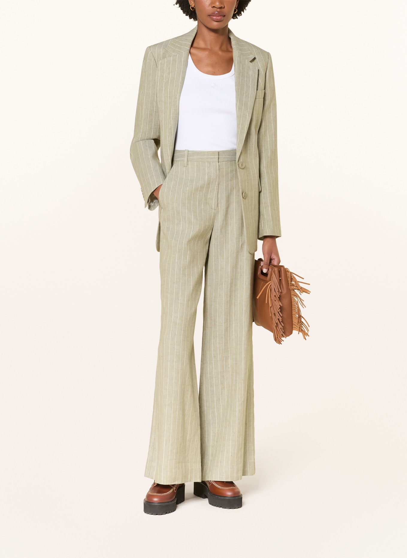 maje Marlenehose mit Leinen: OLIV / ECRU