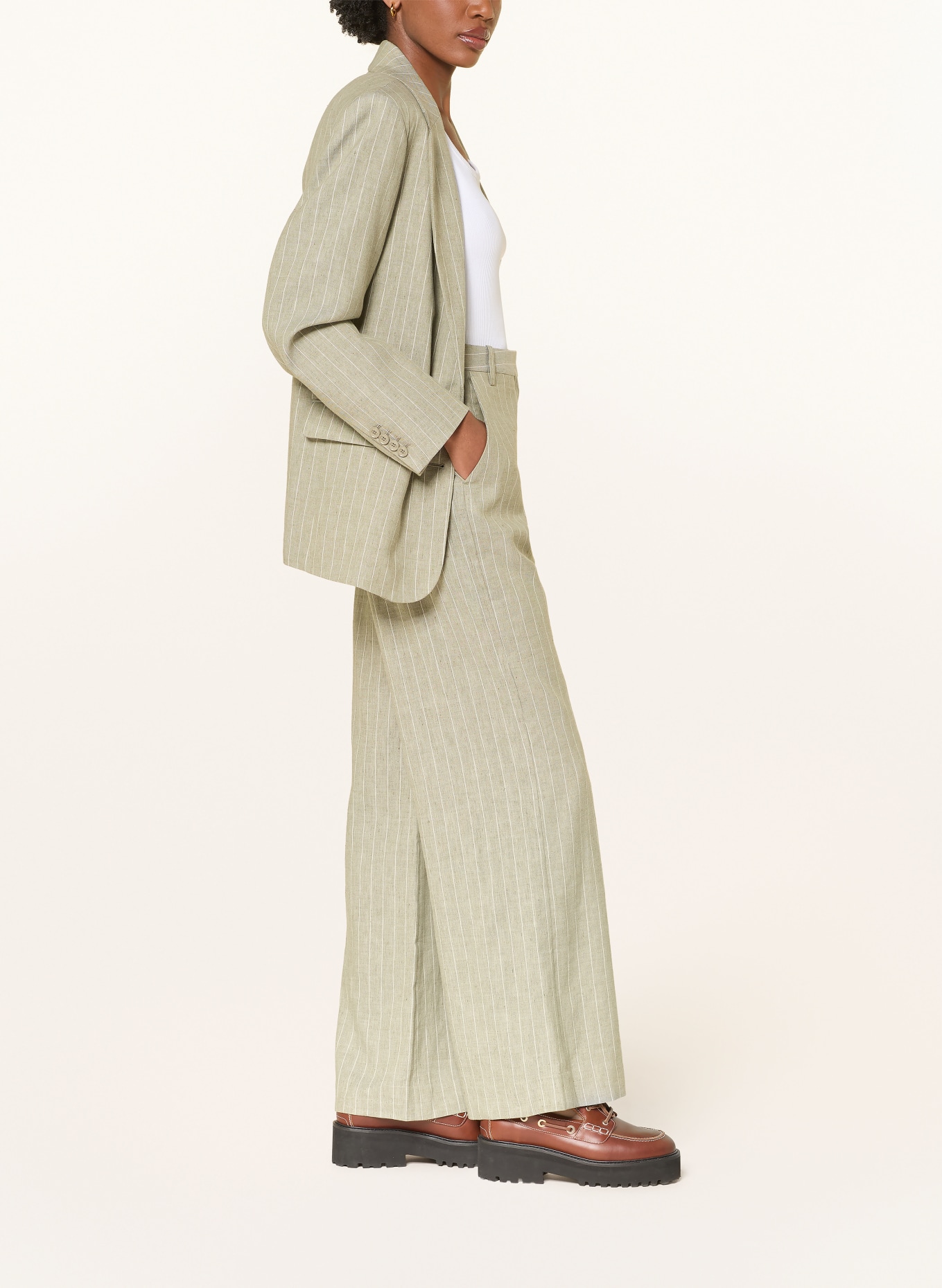 maje Marlenehose mit Leinen: OLIV / ECRU