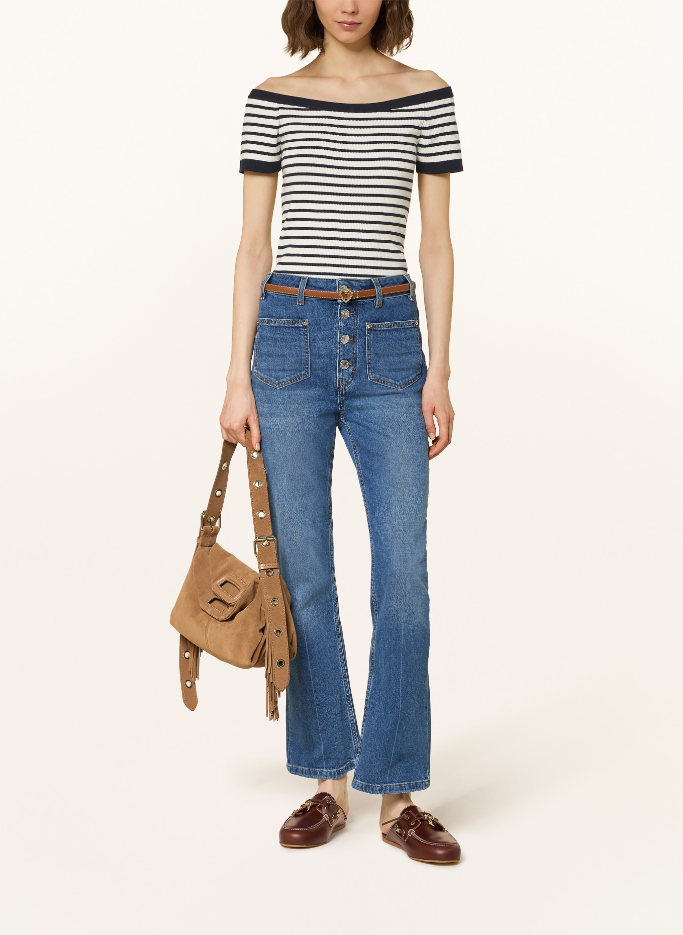 maje Strickshirt: WEISS / DUNKELBLAU