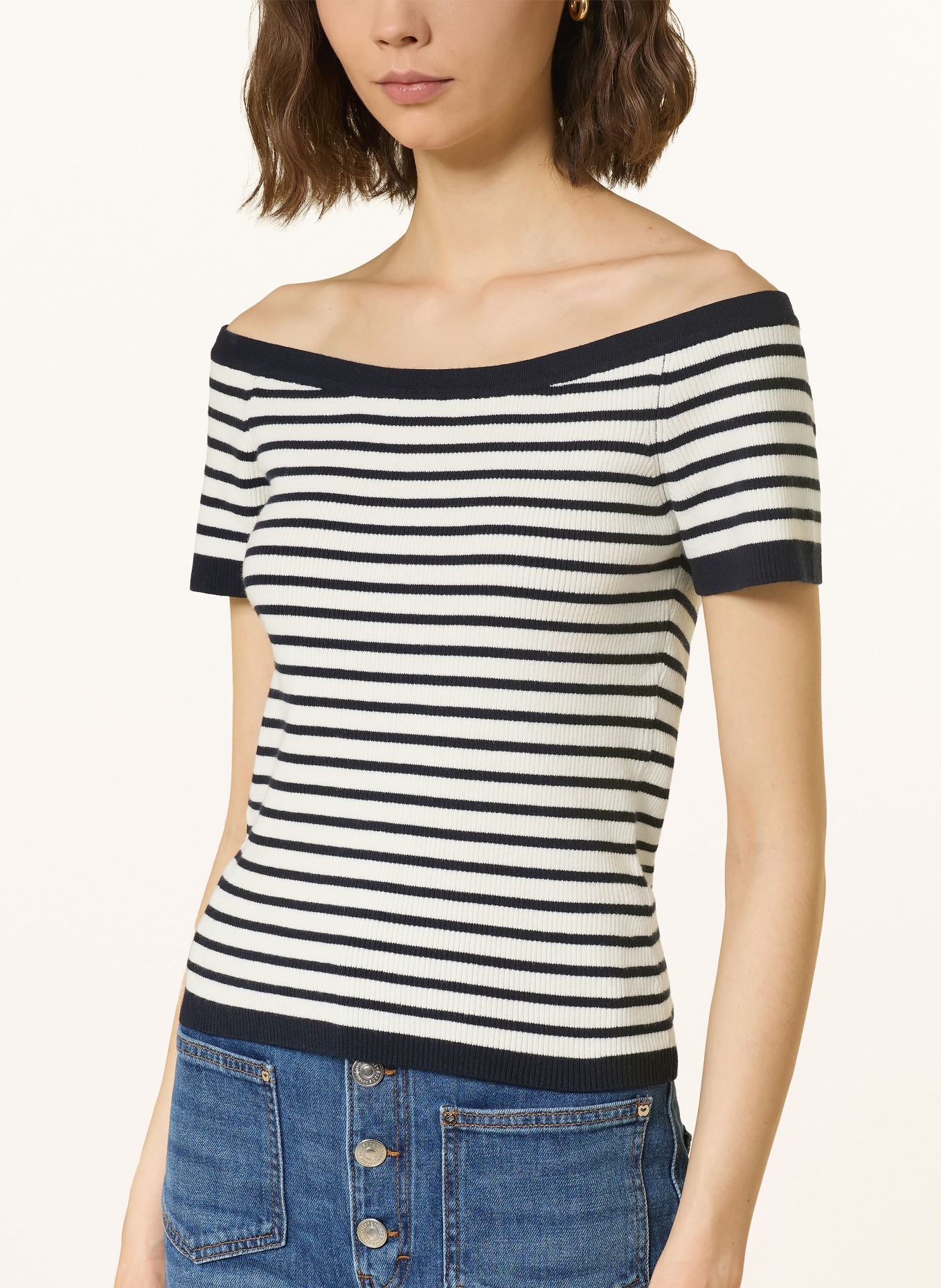 maje Strickshirt: WEISS / DUNKELBLAU