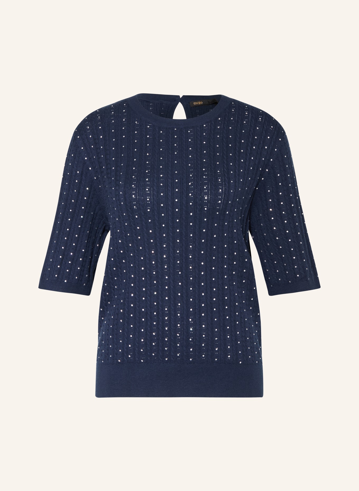 maje Strickshirt mit Schmucksteinen: DUNKELBLAU