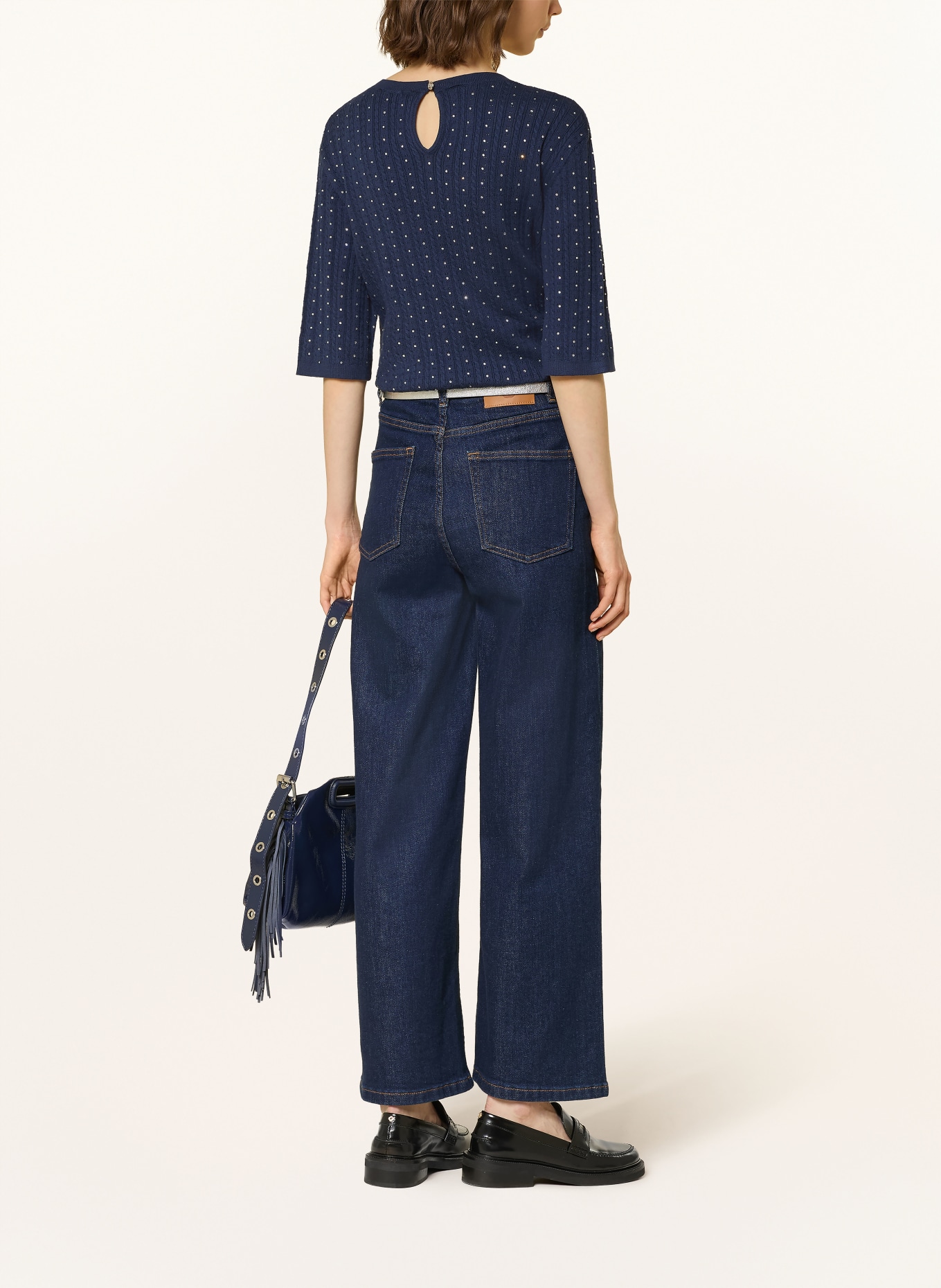 maje Strickshirt mit Schmucksteinen: DUNKELBLAU