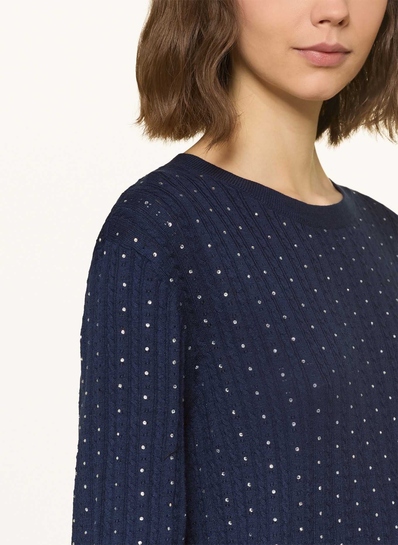 maje Strickshirt mit Schmucksteinen: DUNKELBLAU