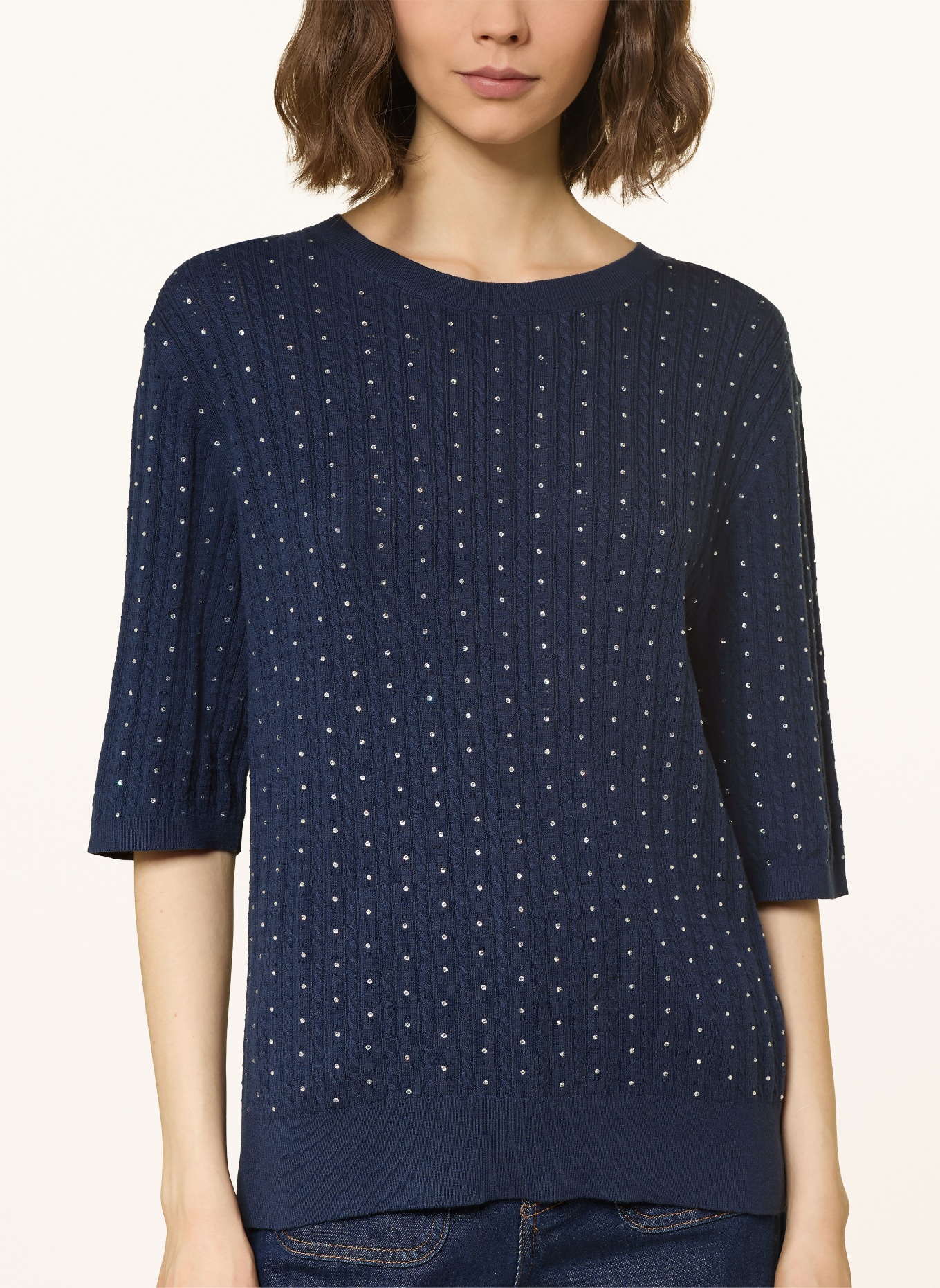 maje Strickshirt mit Schmucksteinen: DUNKELBLAU