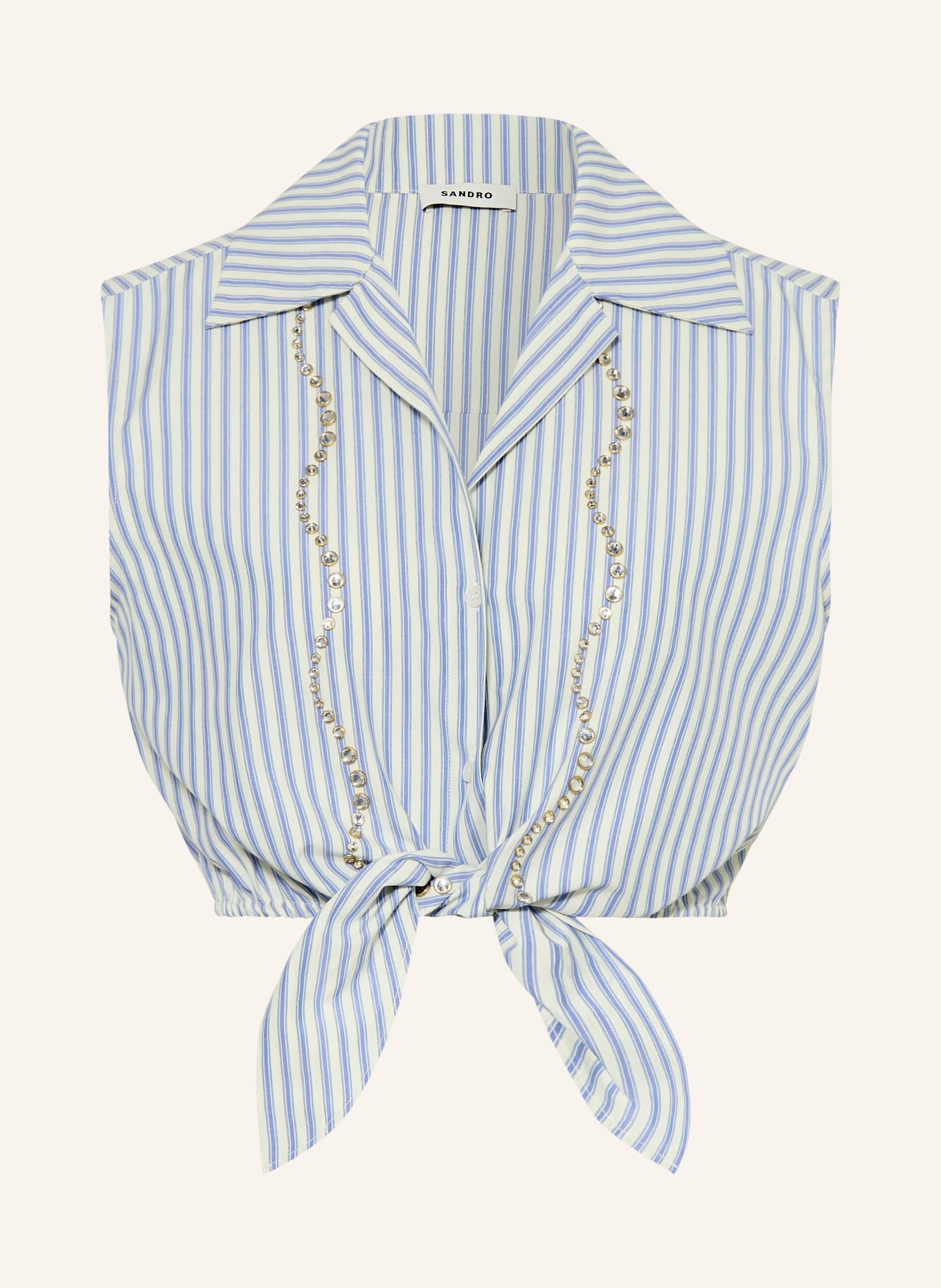 SANDRO Cropped-Top mit Schmucksteinen: HELLBLAU / GOLD / CREME