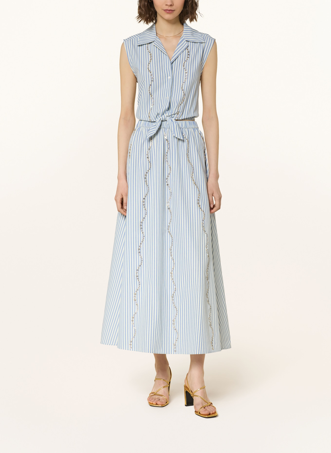 SANDRO Rock mit Schmucksteinen: ECRU / BLAU