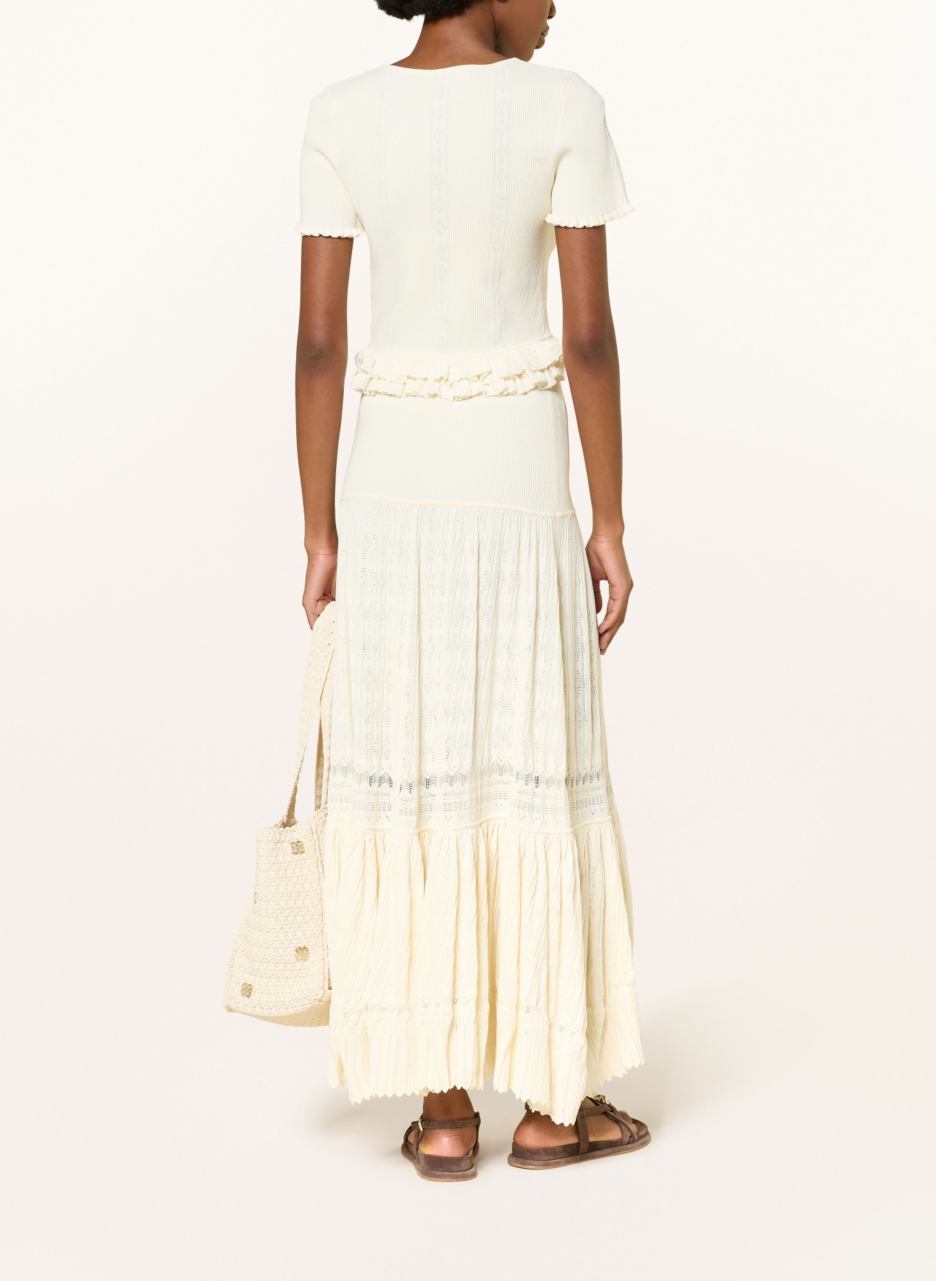 SANDRO Strickjacke mit Rüschen: CREME