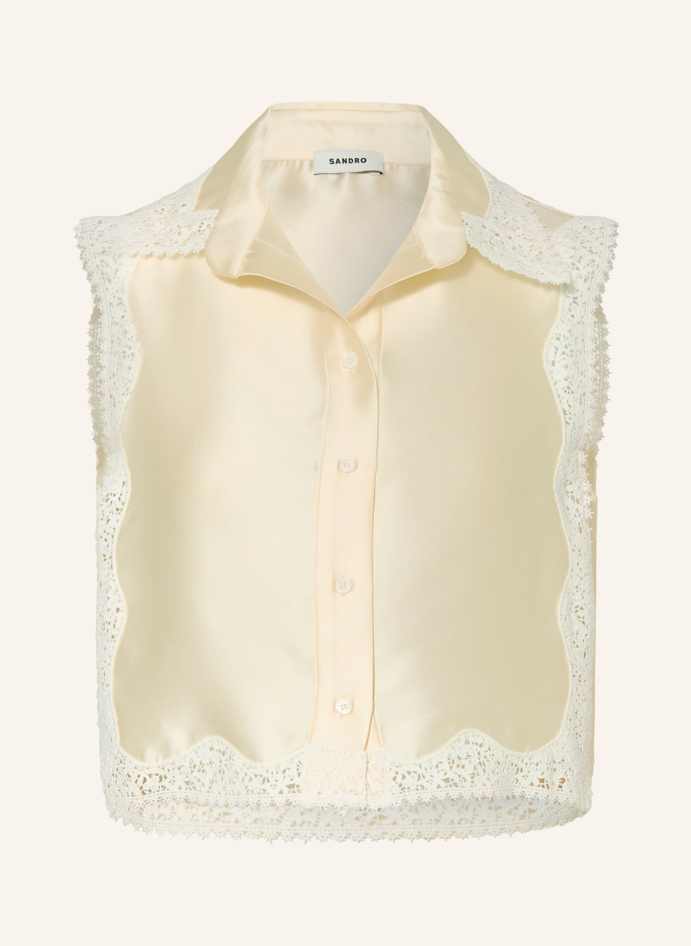 SANDRO Blusentop aus Satin mit Spitze: ECRU