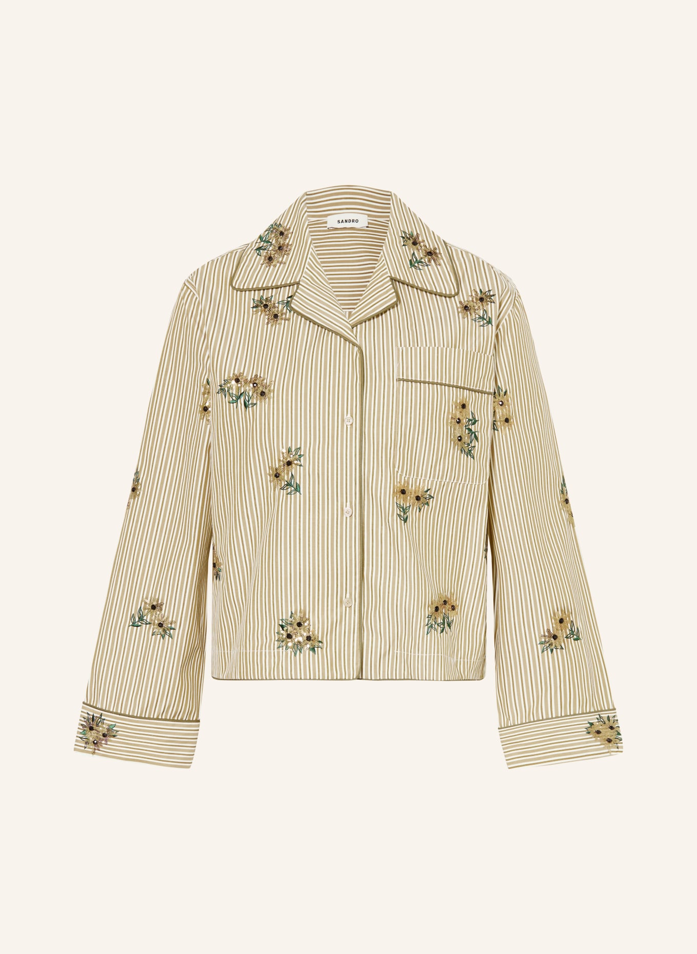 SANDRO Bluse mit Pailletten: BRAUN / GRÜN / WEISS
