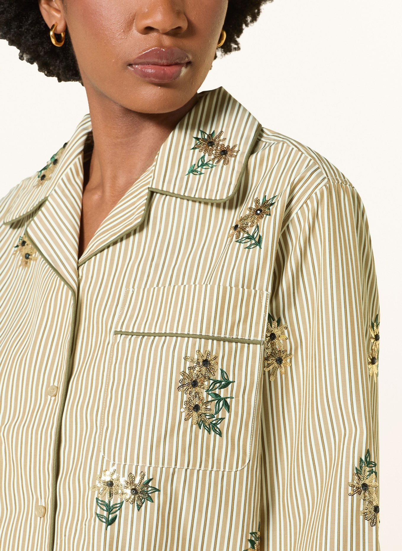 SANDRO Bluse mit Pailletten: BRAUN / GRÜN / WEISS