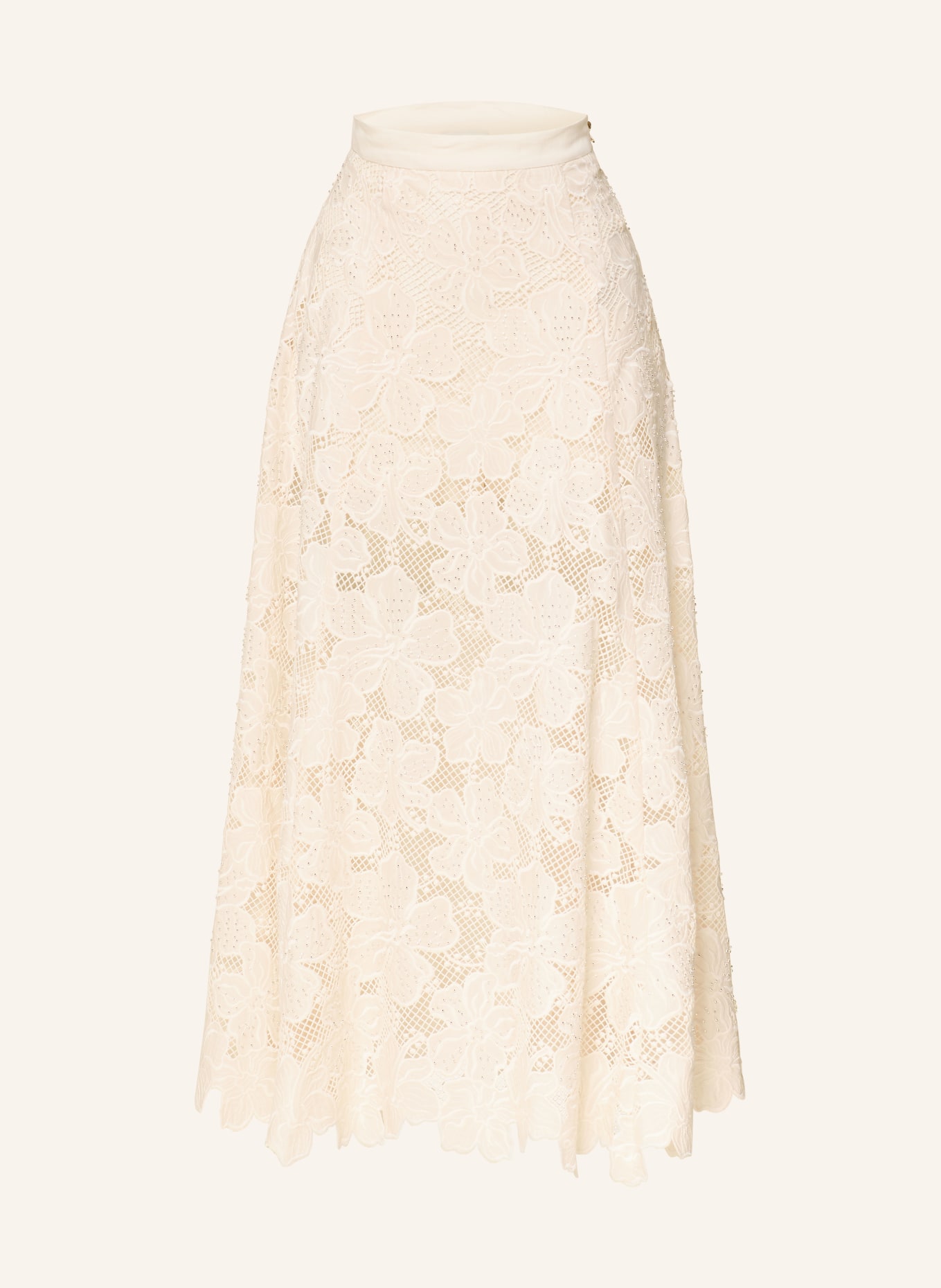 SANDRO Spitzenrock mit Schmuckperlen: CREME