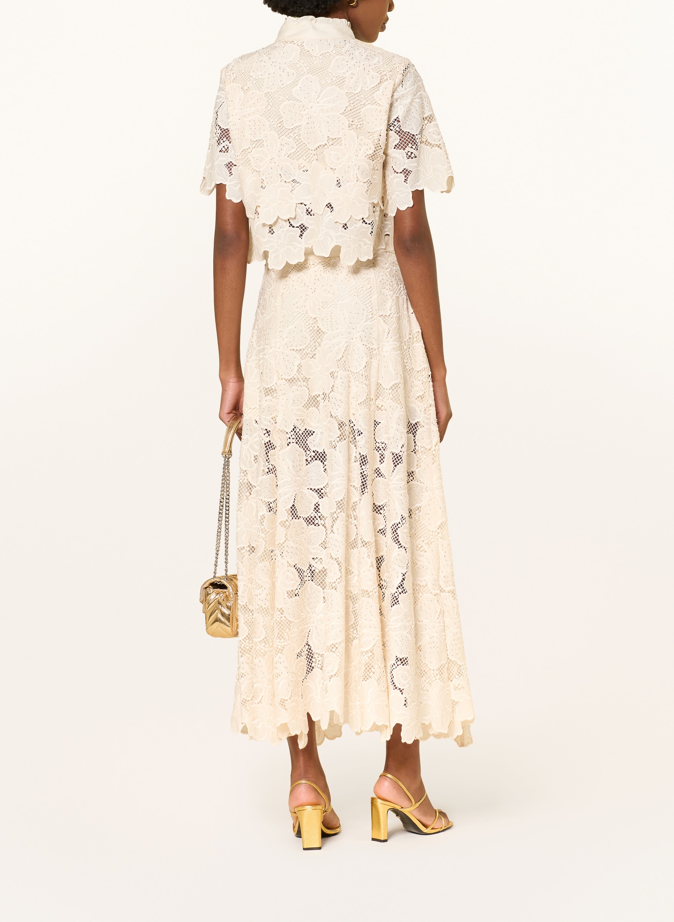 SANDRO Spitzenrock mit Schmuckperlen: CREME