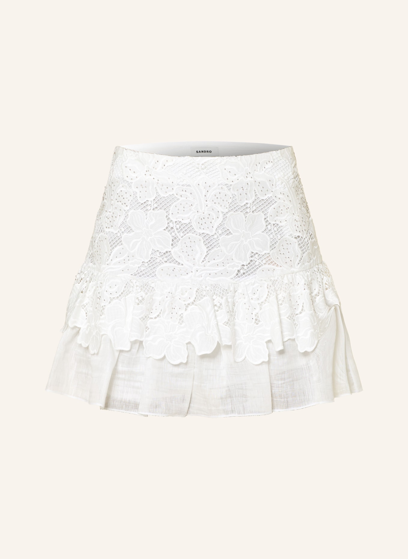 SANDRO Rock mit Lochspitze und Schmucksteinen: WEISS