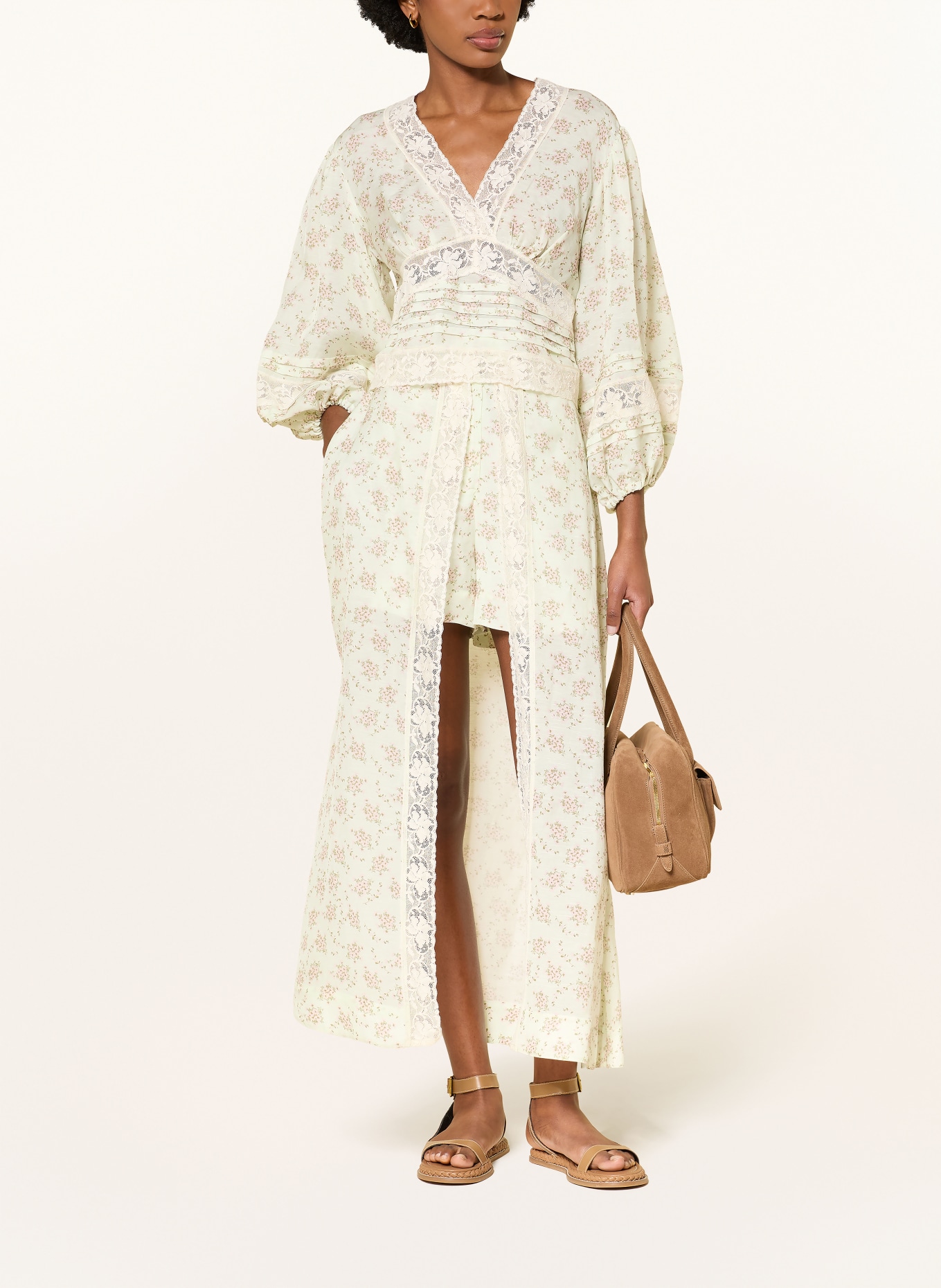 SANDRO Rock mit Leinen und Spitze: HELLGRÜN / HELLROSA / DUNKELGRÜN