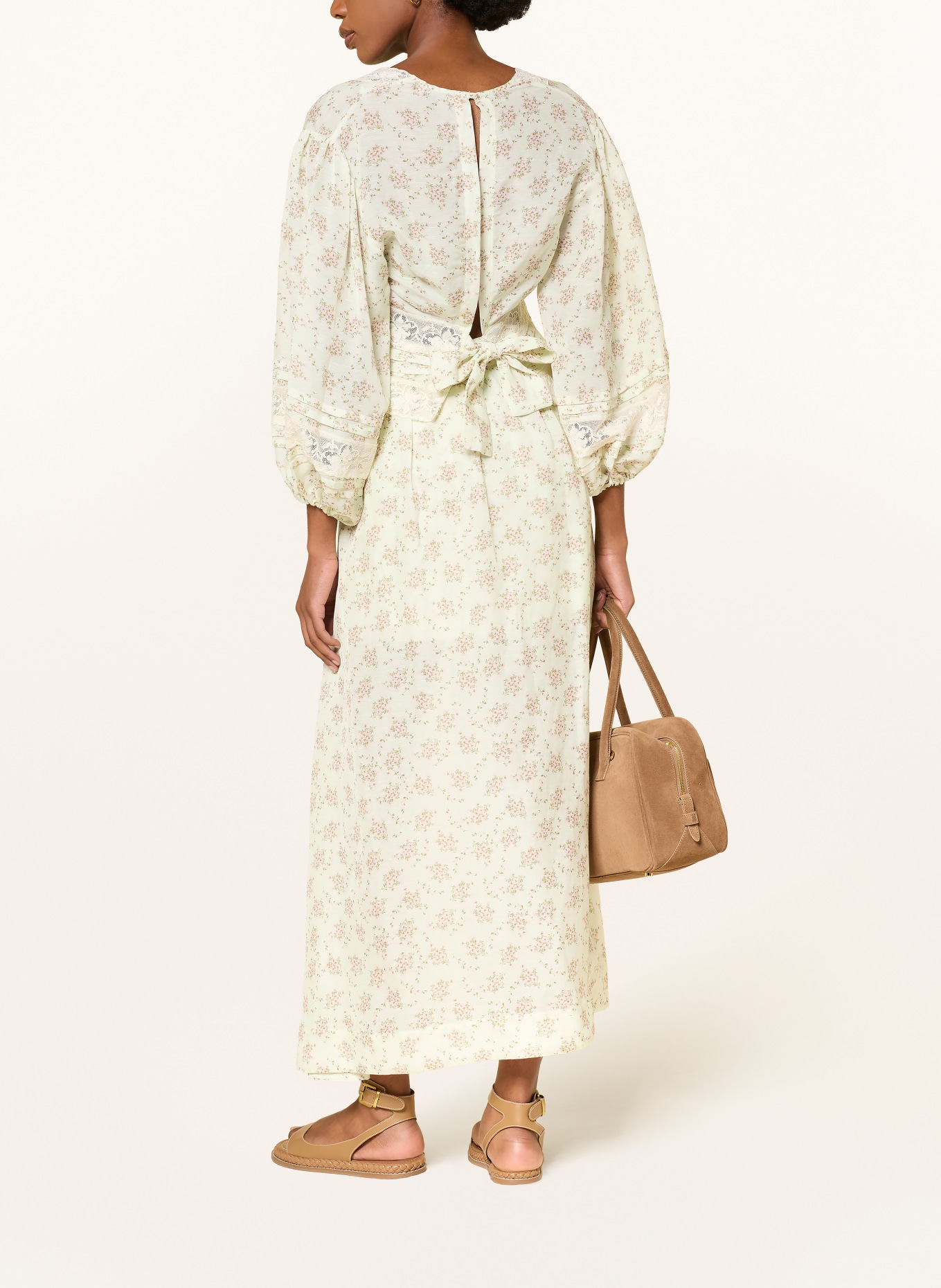 SANDRO Rock mit Leinen und Spitze: HELLGRÜN / HELLROSA / DUNKELGRÜN