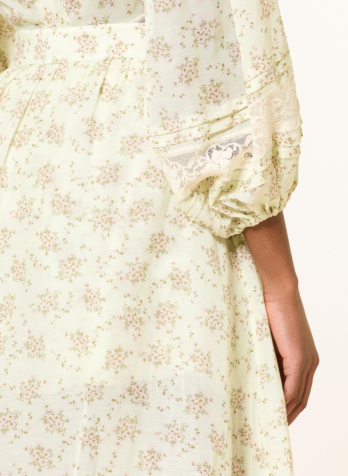 SANDRO Rock mit Leinen und Spitze: HELLGRÜN / HELLROSA / DUNKELGRÜN