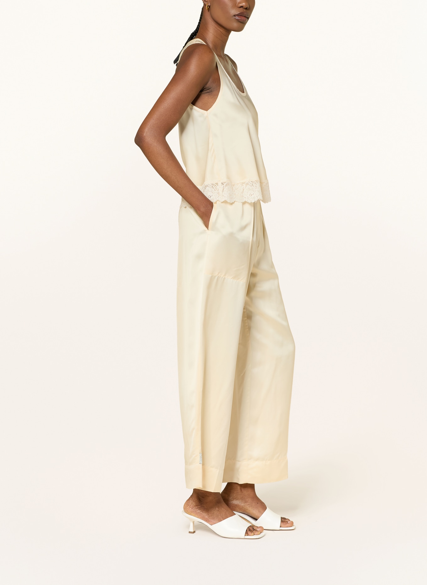 SANDRO Spodnie Marlene z satyny: JASNOŻÓŁTY