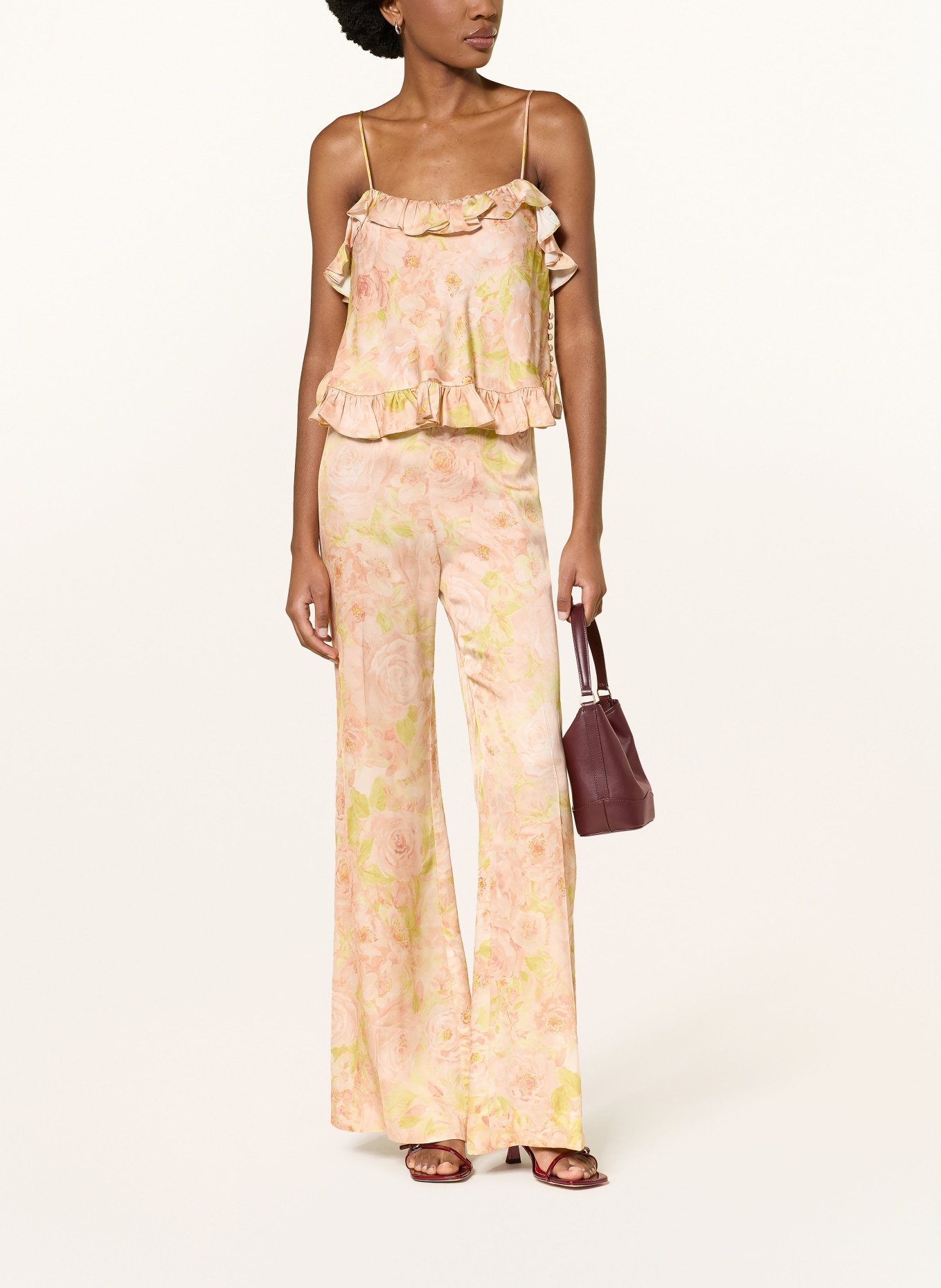 SANDRO Marlenehose aus Satin: HELLORANGE / GELB / HELLGRÜN