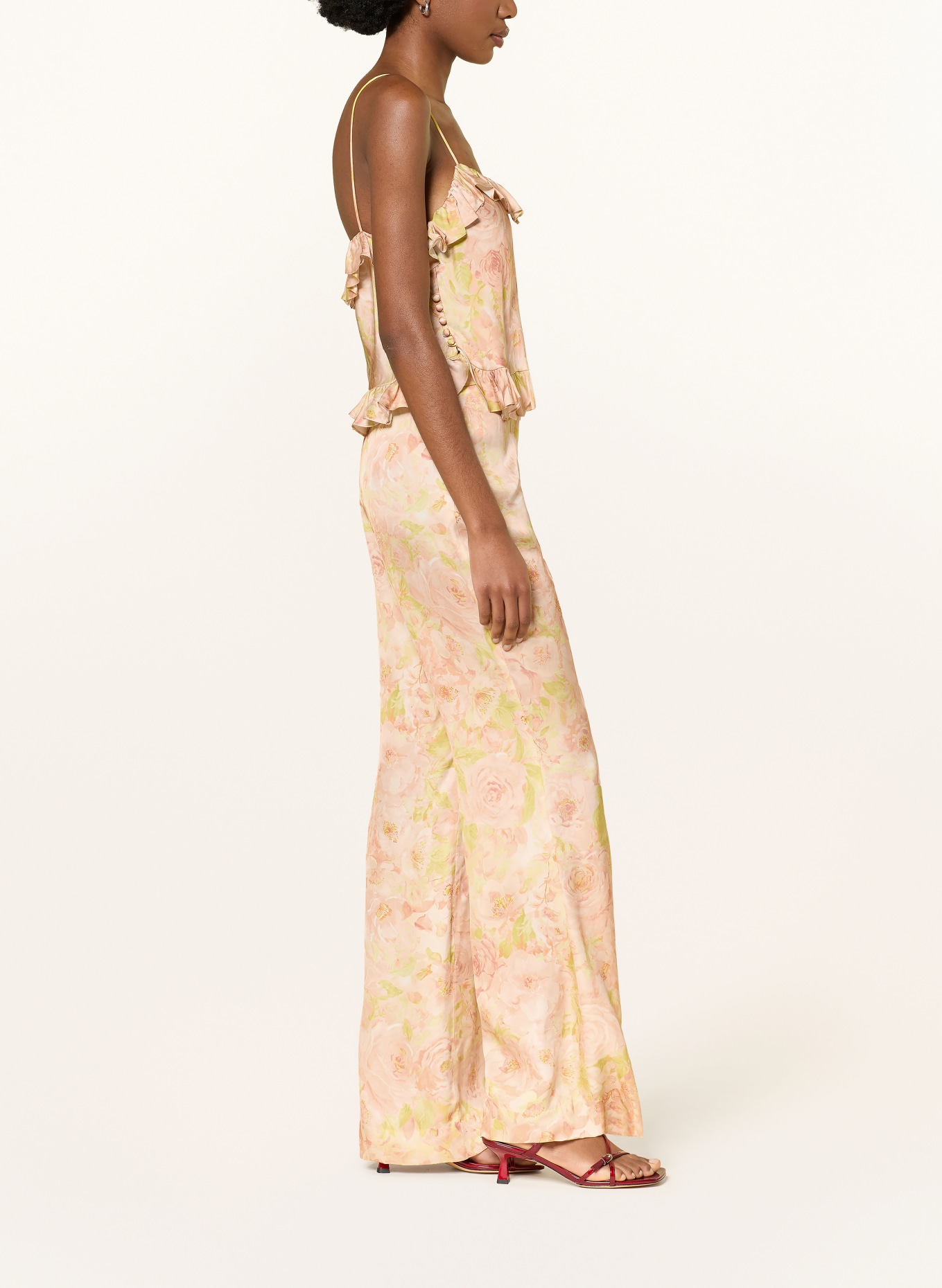 SANDRO Marlenehose aus Satin: HELLORANGE / GELB / HELLGRÜN