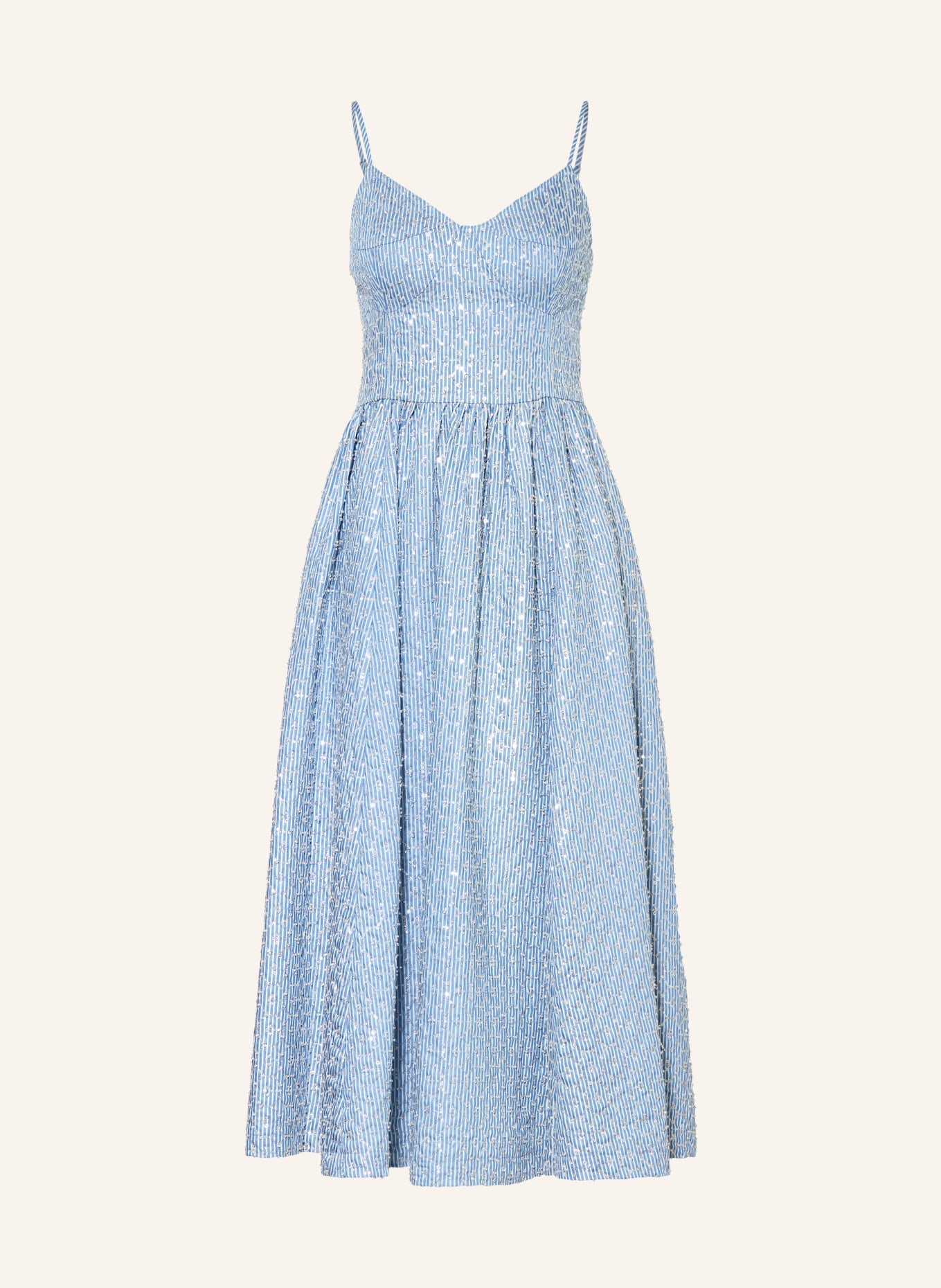 SANDRO Kleid mit Pailletten und Schmuckperlen: HELLBLAU / SILBER / WEISS
