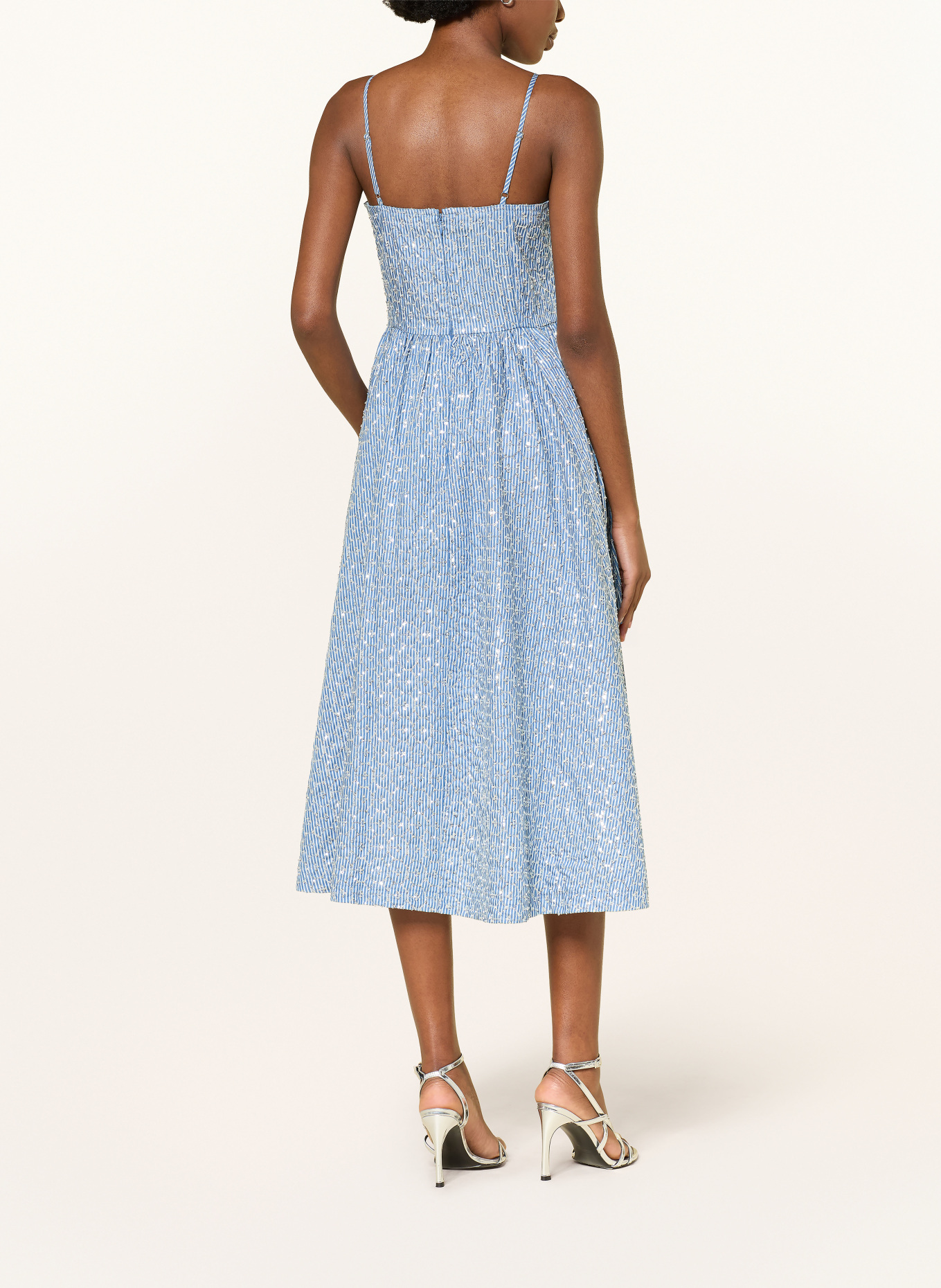 SANDRO Kleid mit Pailletten und Schmuckperlen: HELLBLAU / SILBER / WEISS