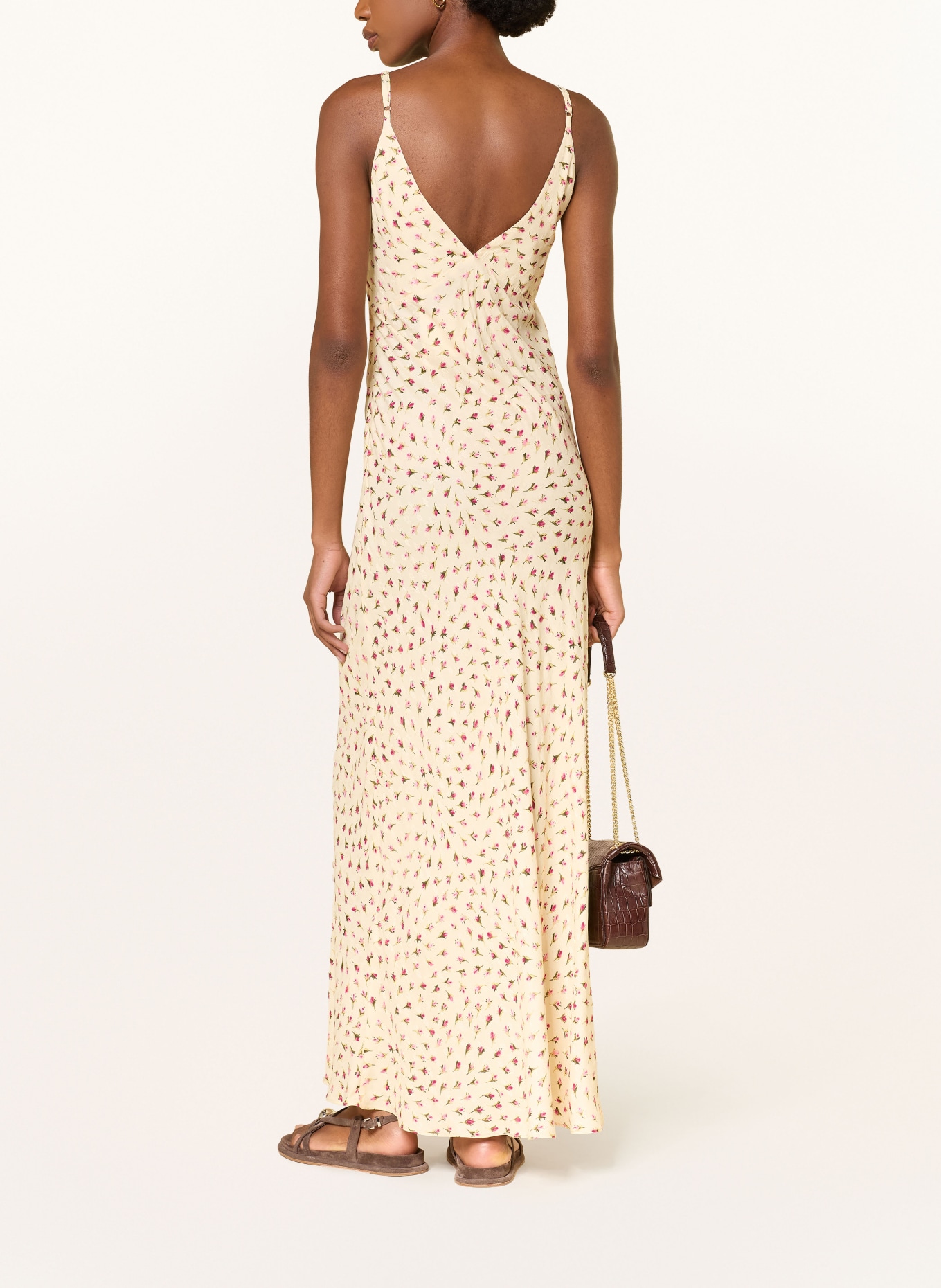 SANDRO Kleid mit Rüschen: HELLBRAUN / PINK / DUNKELGRÜN