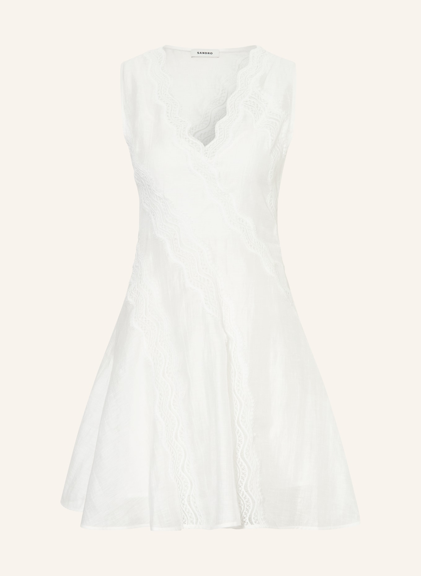 SANDRO Leinenkleid mit Spitze: WEISS