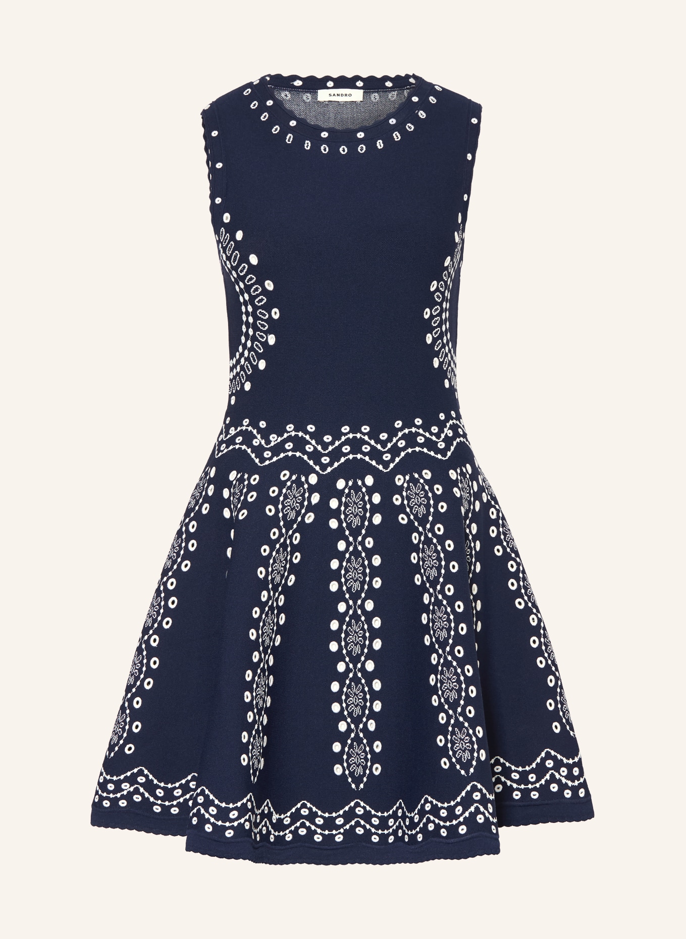 SANDRO Jacquard-Kleid: DUNKELBLAU / WEISS