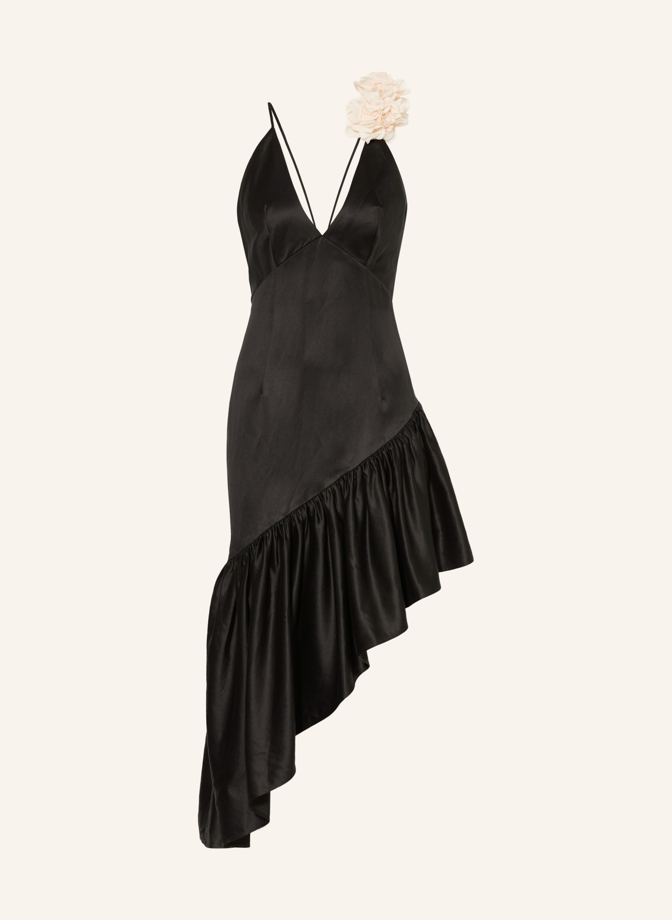 SANDRO Cocktailkleid mit Rüschen: SCHWARZ / CREME