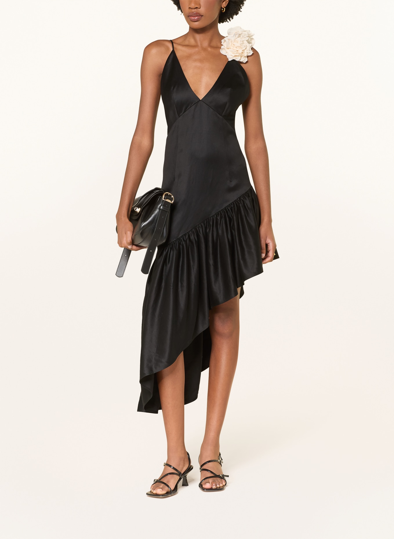 SANDRO Cocktailkleid mit Rüschen: SCHWARZ / CREME