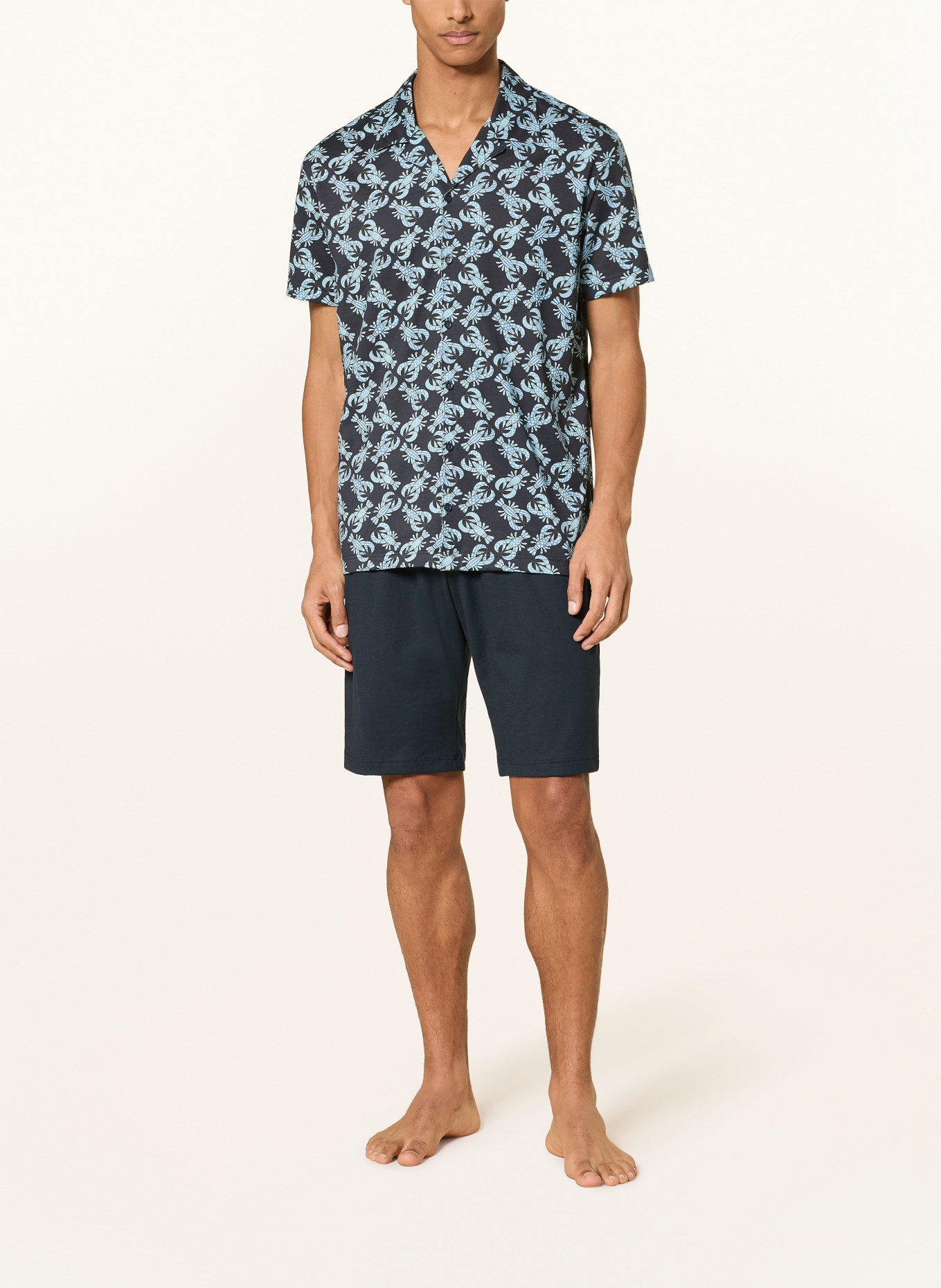 CALIDA Shorty-Schlafanzug RELAX IMPRINT 2: DUNKELBLAU / HELLBLAU