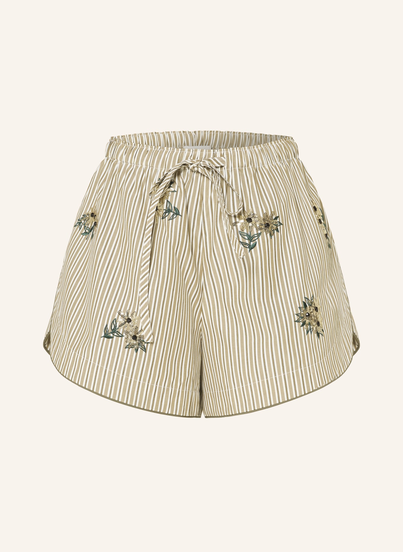 SANDRO Shorts mit Schmucksteinen: BRAUN / GRÜN / WEISS