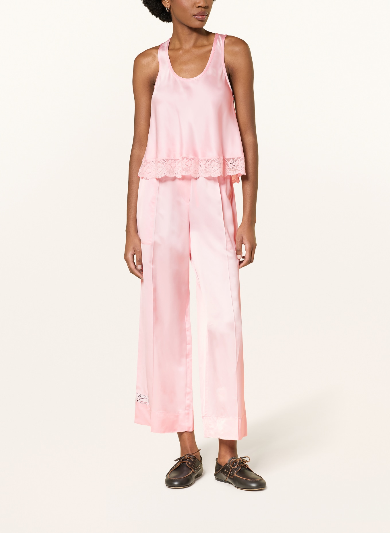 SANDRO Satintop mit Spitze: ROSÉ