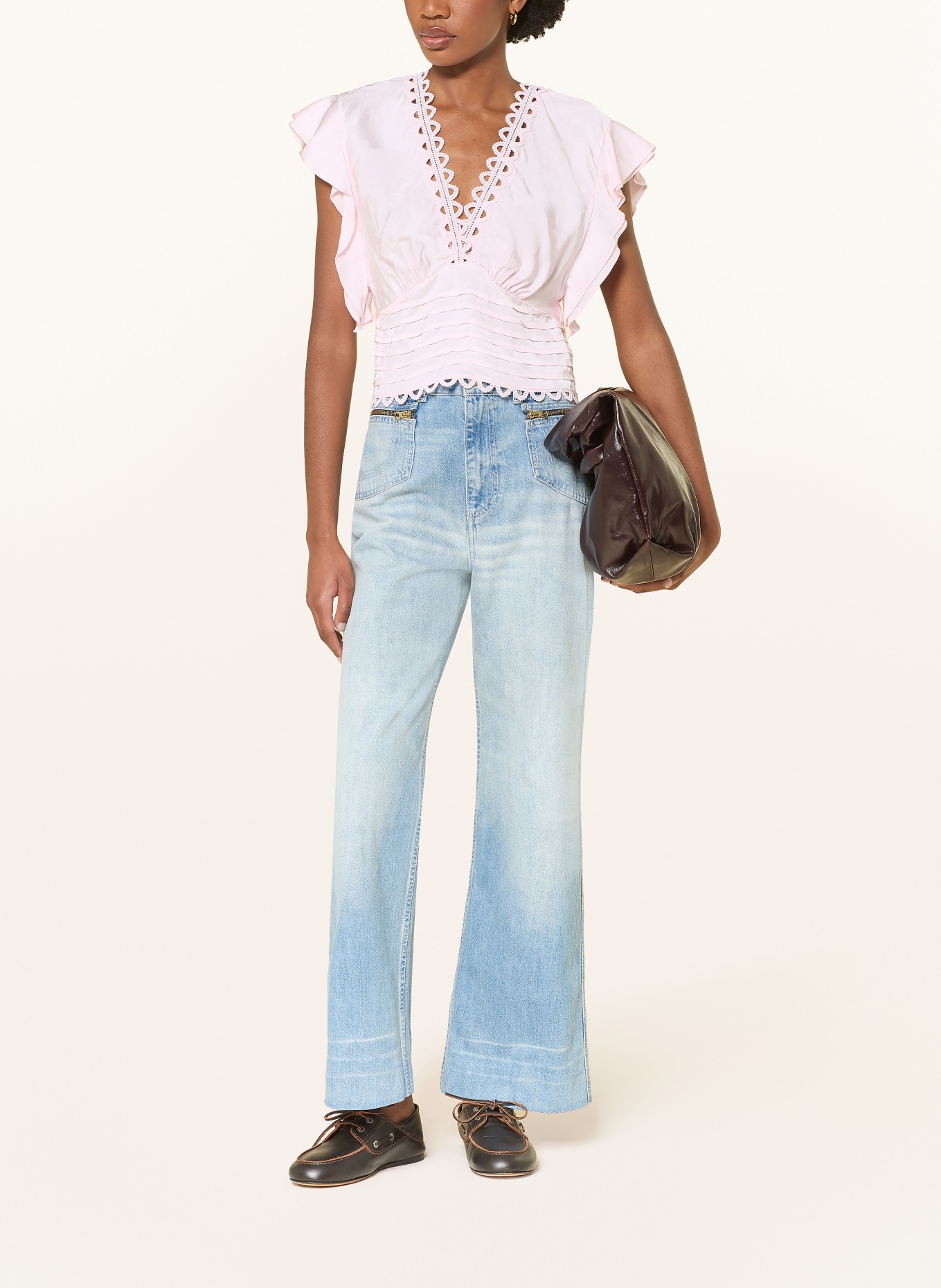 SANDRO Blusenshirt aus Jacquard mit Volants: HELLROSA