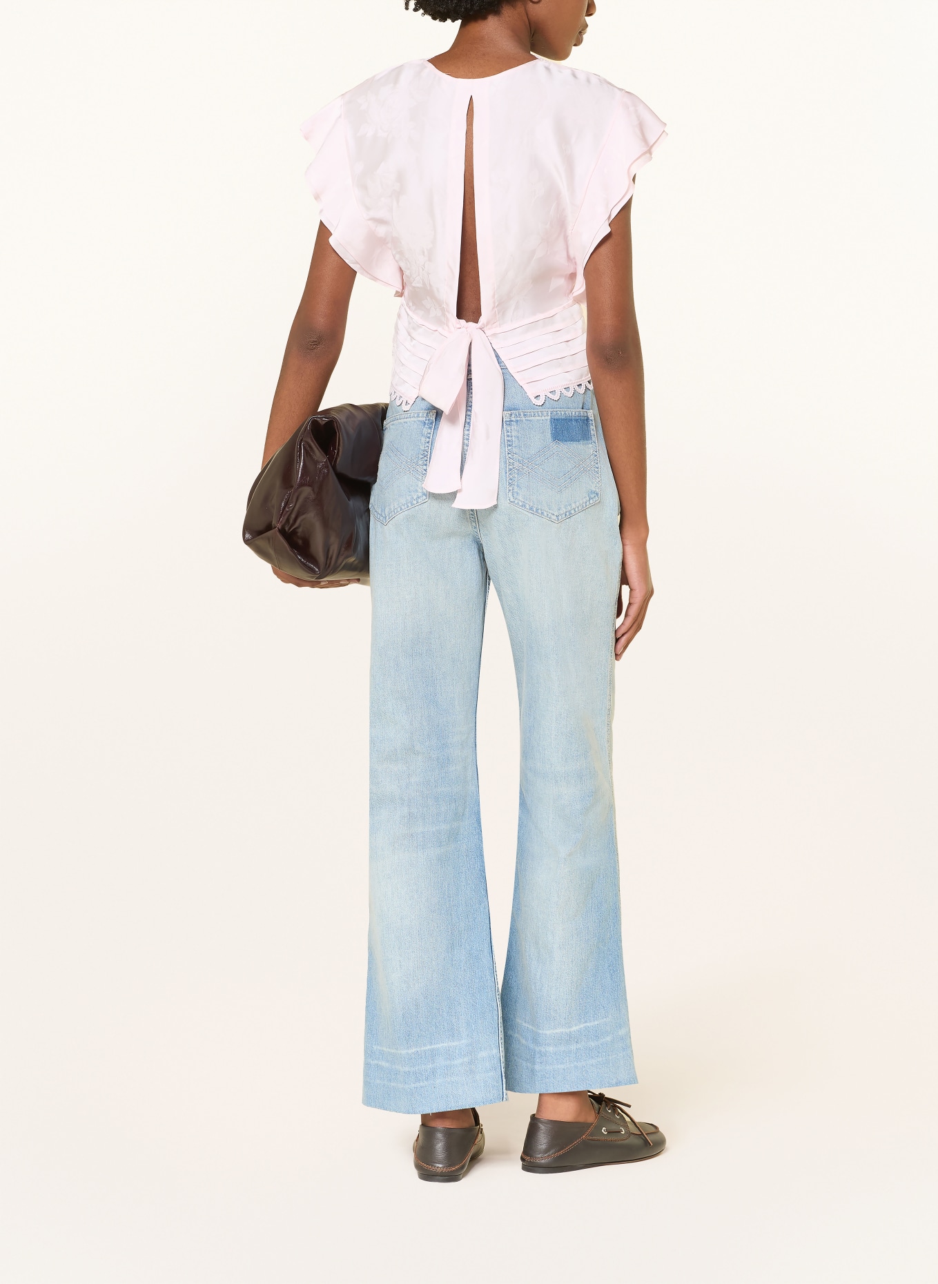 SANDRO Blusenshirt aus Jacquard mit Volants: HELLROSA