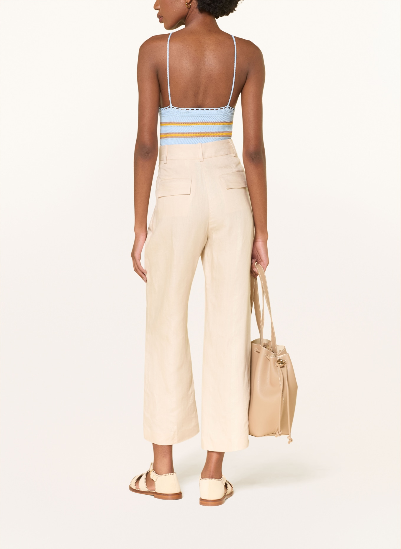 CLAUDIE PIERLOT Häkeltop mit Schmuckperlen: HELLBLAU / CAMEL / DUNKELGELB