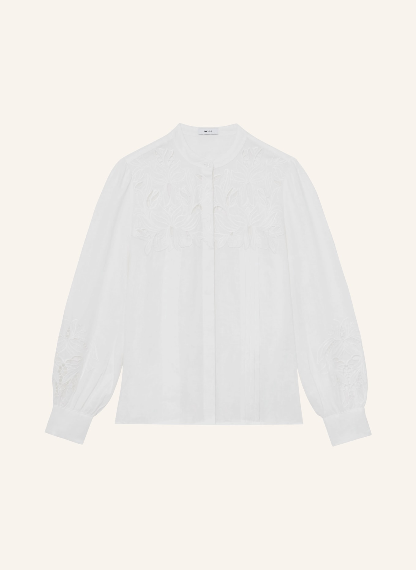 REISS Linnen blouse IDA met opengewerkte kant: WIT