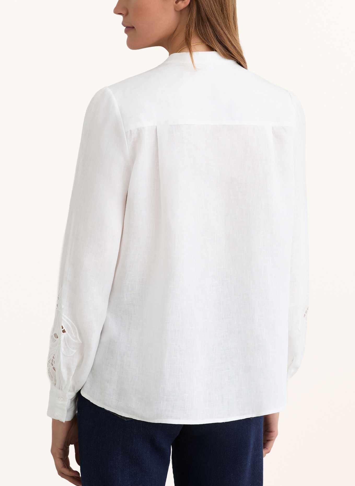 REISS Linnen blouse IDA met opengewerkte kant: WIT