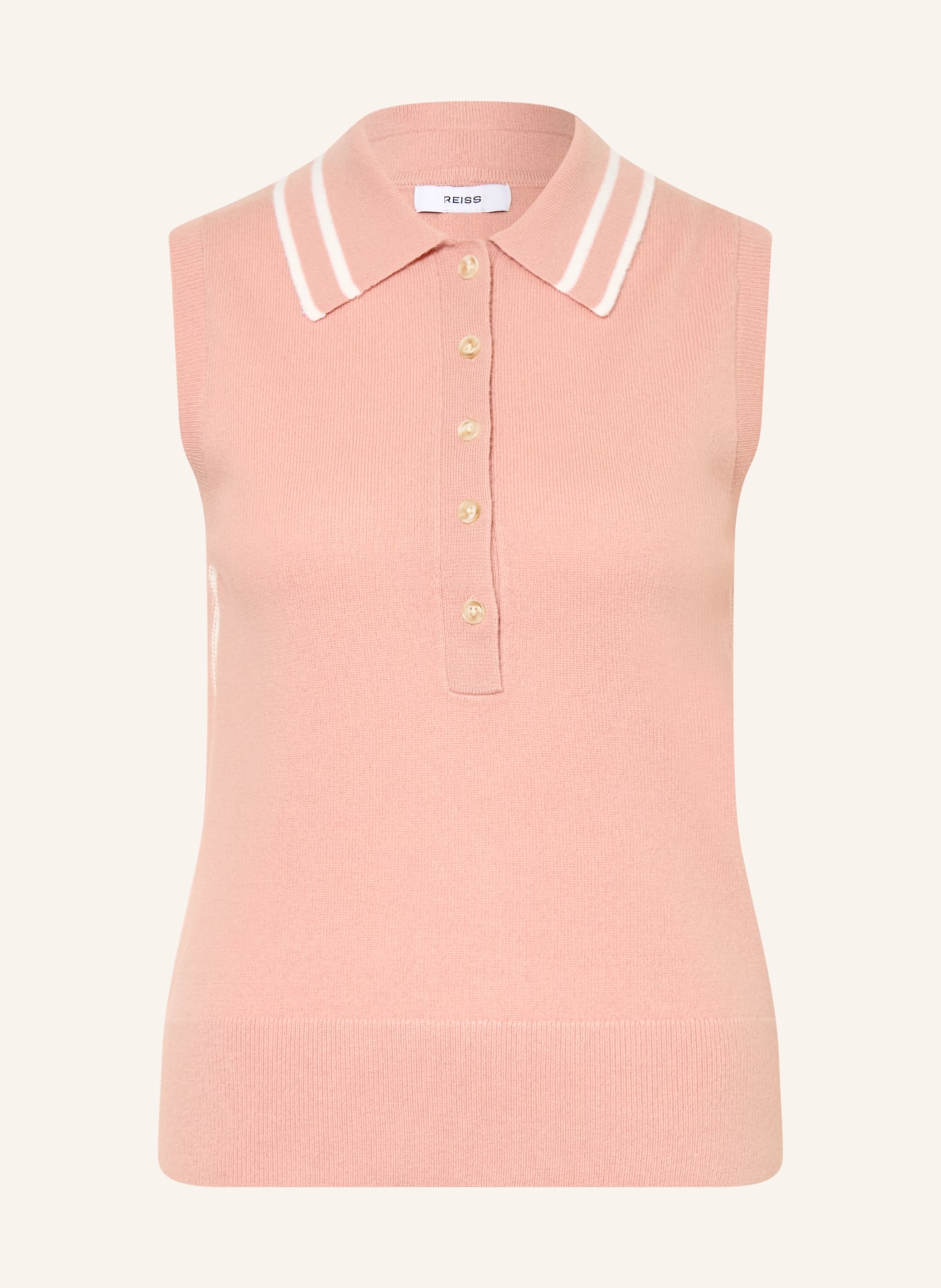 REISS Gebreid poloshirt SASKIA: ROSÉ / WIT