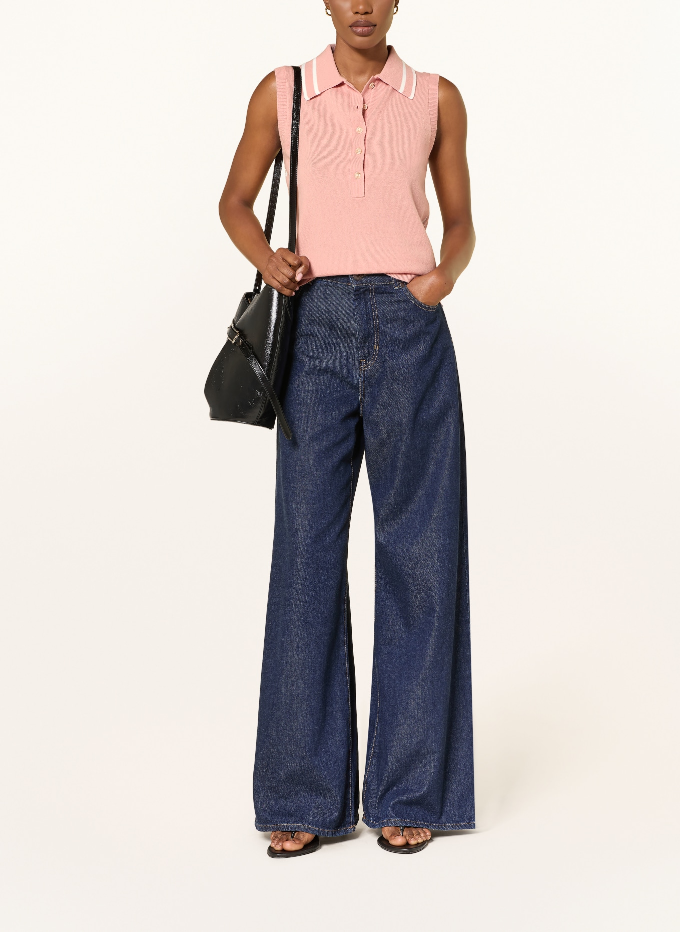 REISS Gebreid poloshirt SASKIA: ROSÉ / WIT