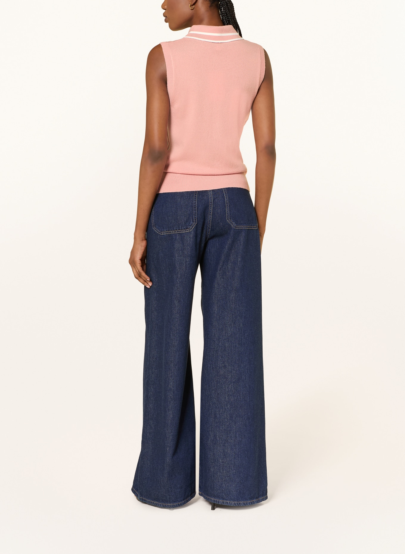 REISS Gebreid poloshirt SASKIA: ROSÉ / WIT