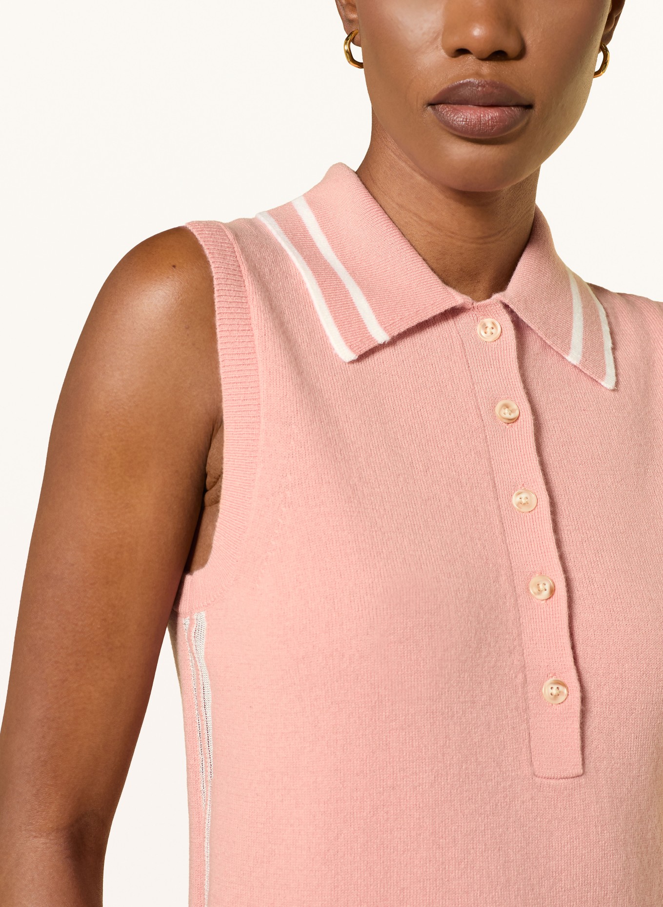 REISS Gebreid poloshirt SASKIA: ROSÉ / WIT