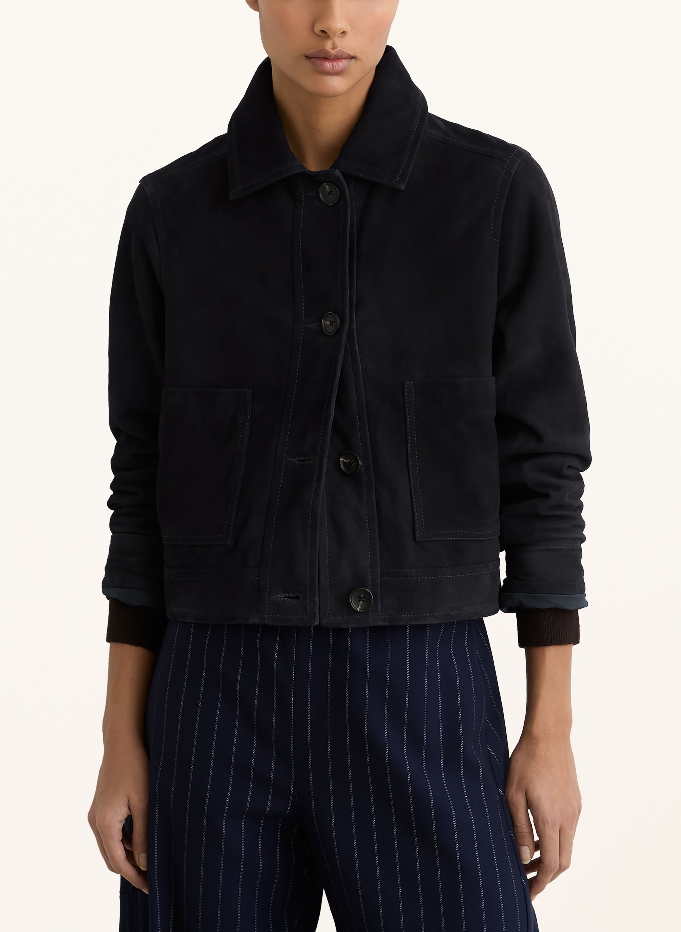 REISS Leren jas SONNY: DONKERBLAUW