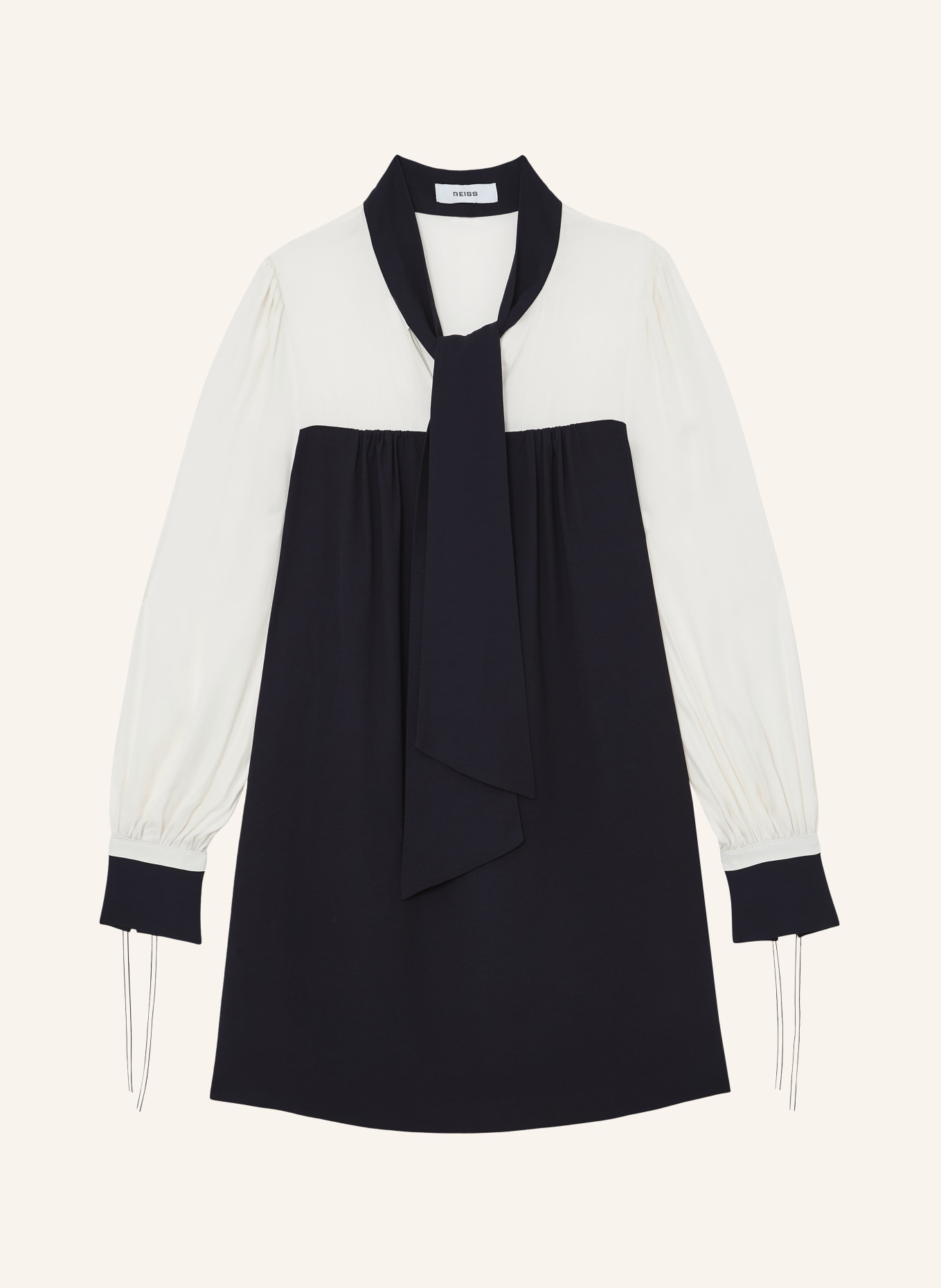 REISS CAM-halterjurk in verschillende materialen: DONKERBLAUW / CRÈME