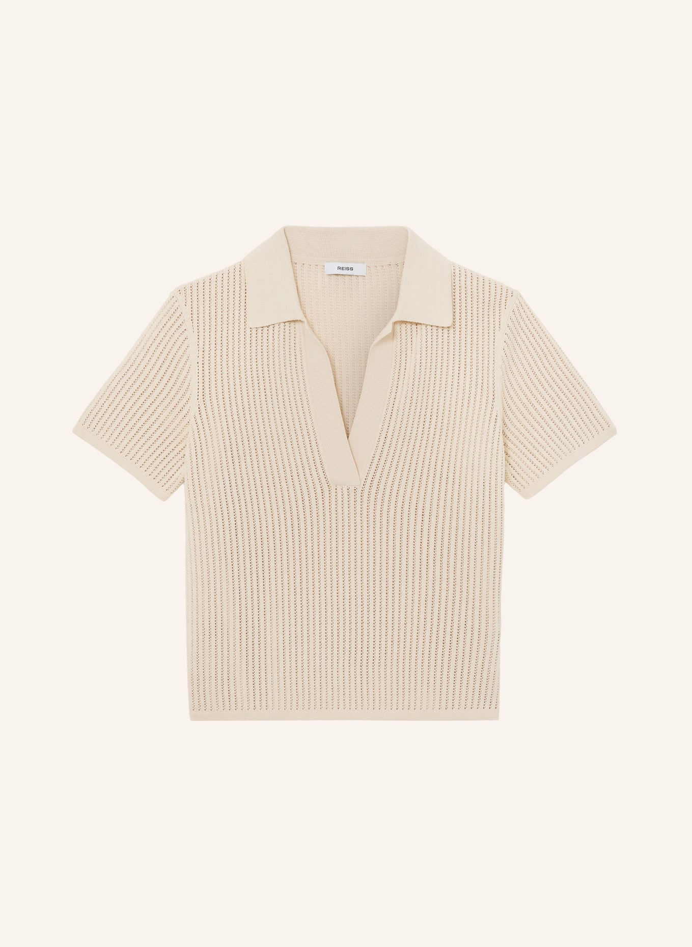 REISS Gebreid poloshirt: BEIGE