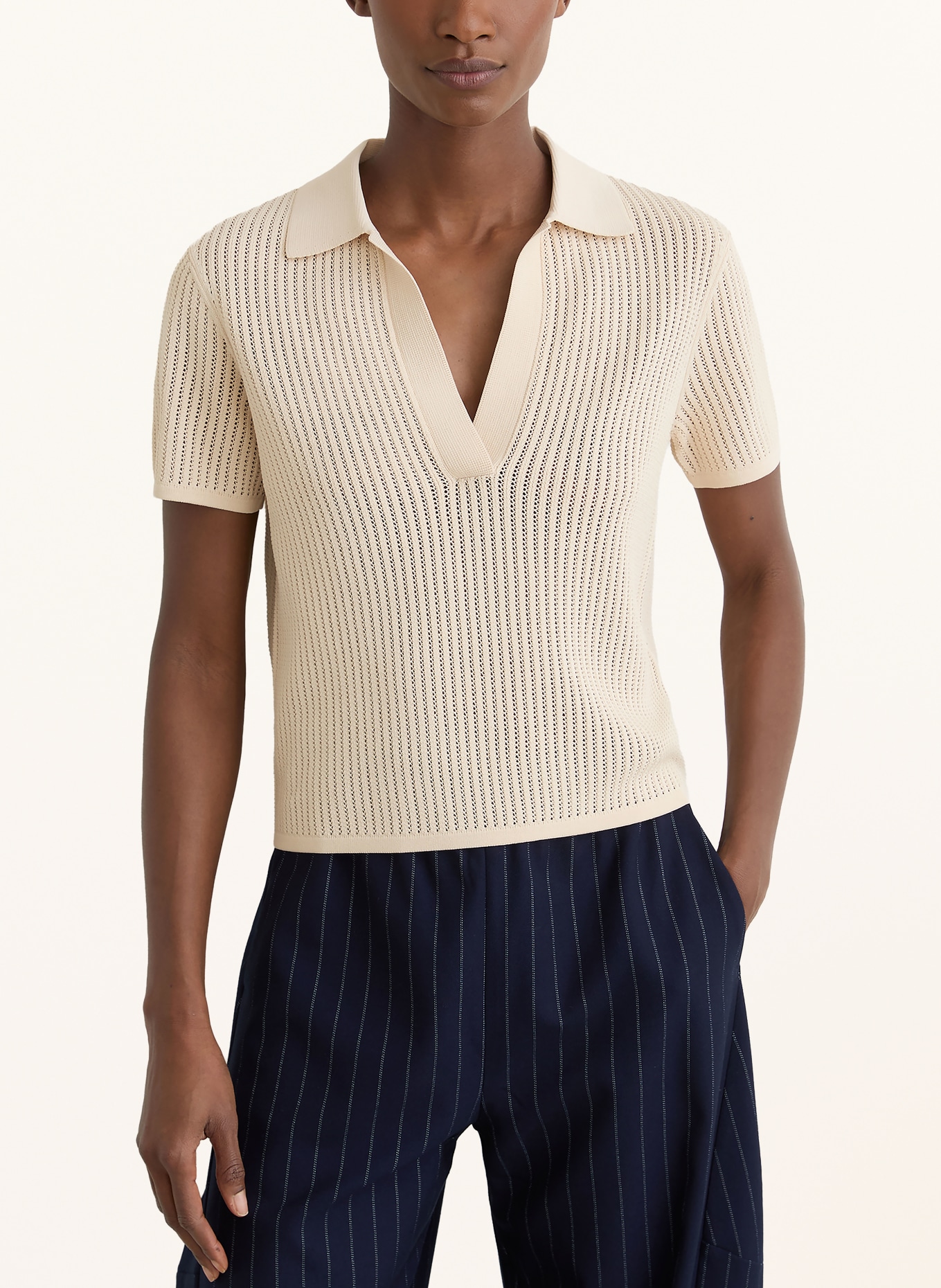 REISS Gebreid poloshirt: BEIGE