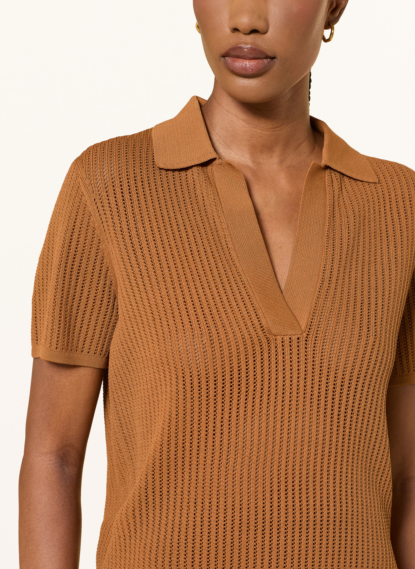 REISS Strick-Poloshirt: BRAUN