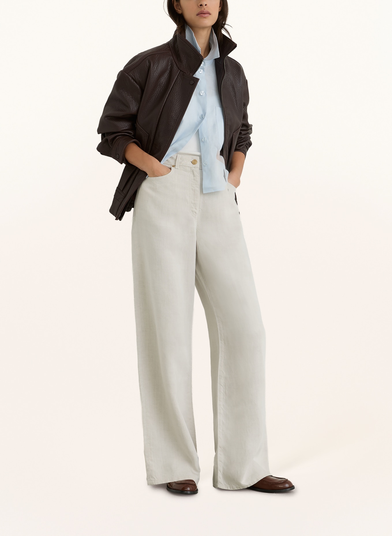 REISS Marlenehose CARMEN mit Leinen: ECRU