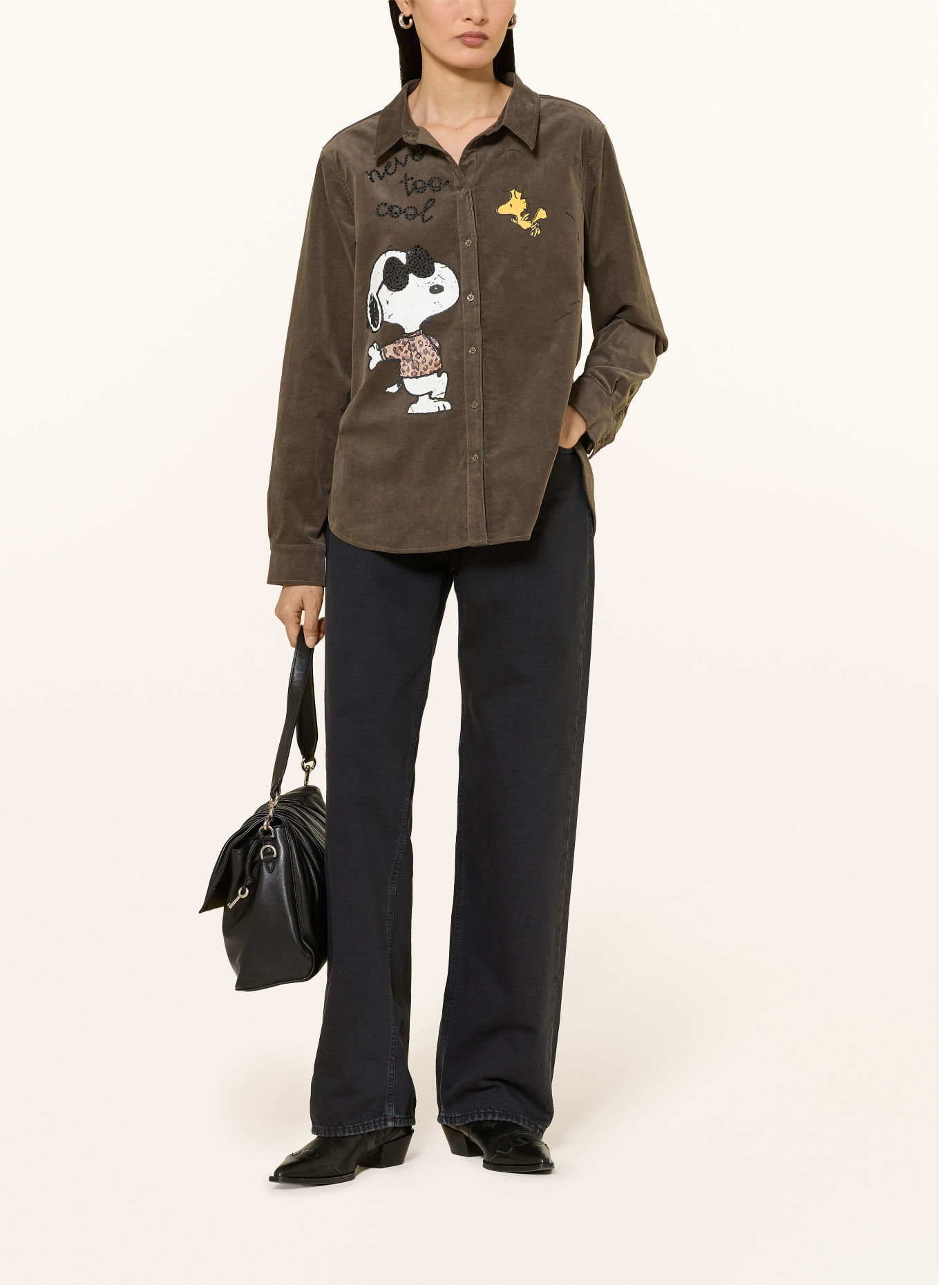 Princess GOES HOLLYWOOD Hemdbluse SNOOPY aus Cord und mit Schmucksteinen: KHAKI / GELB / WEISS