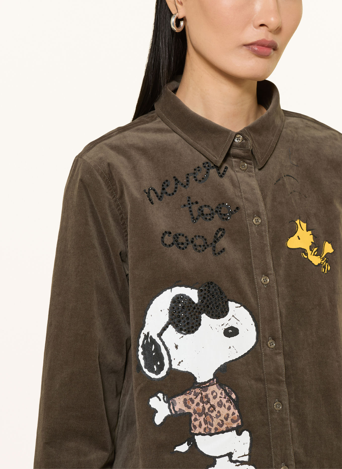 Princess GOES HOLLYWOOD Hemdbluse SNOOPY aus Cord und mit Schmucksteinen: KHAKI / GELB / WEISS